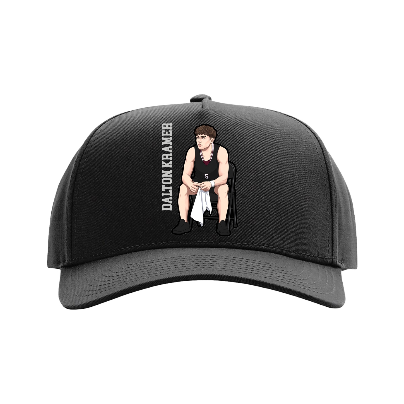 Full Fabric Five-Panel Champ Cap — Name Vertical in Black