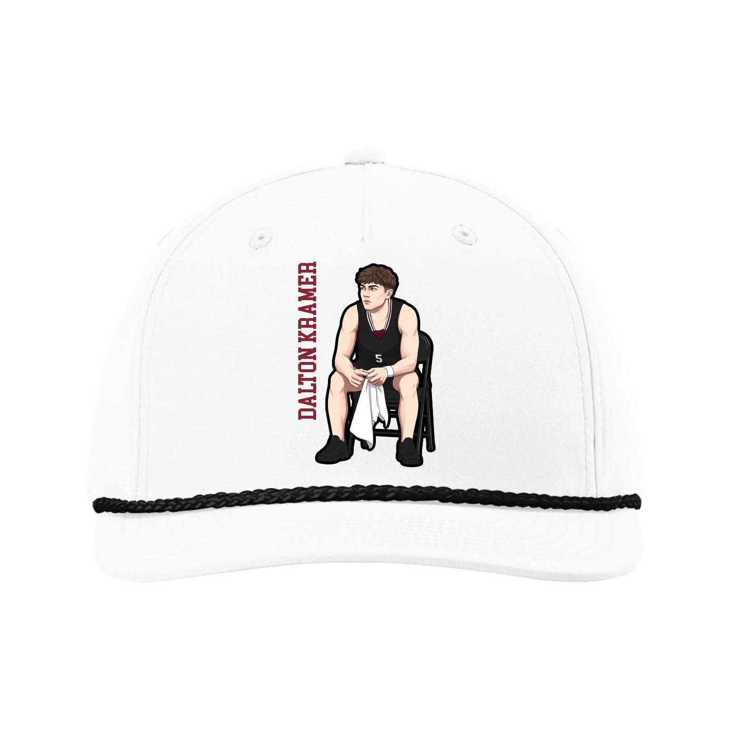 Five-Panel Classic Rope Cap — Name Vertical in White