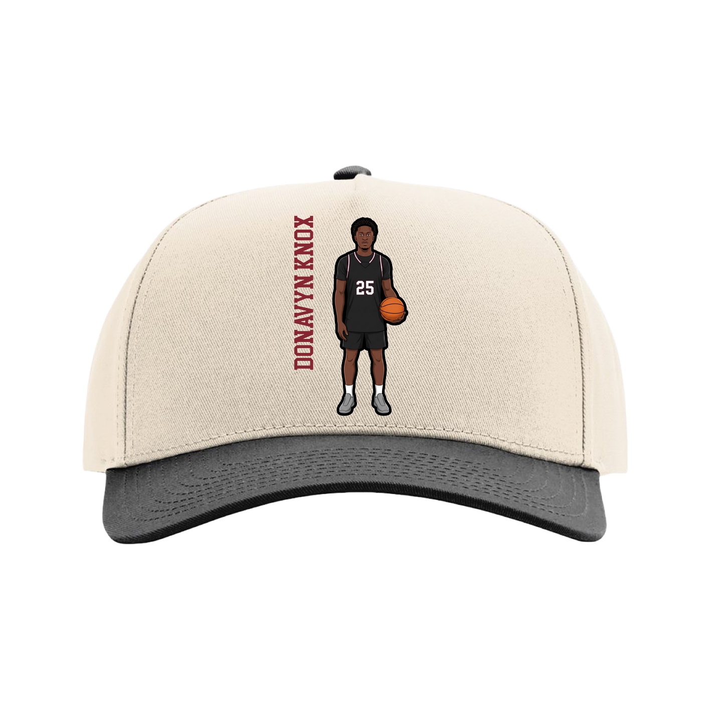 Full Fabric Five-Panel Champ Cap — Name Vertical in Cream/Black