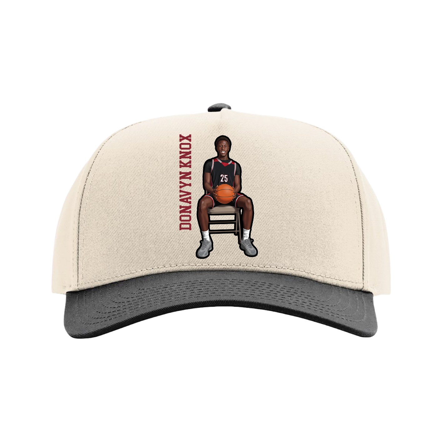 Full Fabric Five-Panel Champ Cap — Name Vertical in Cream/Black