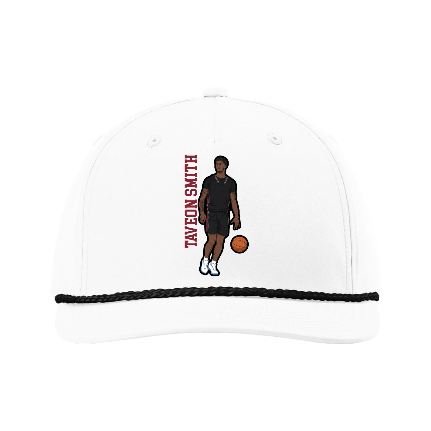 Five-Panel Classic Rope Cap — Name Vertical in White
