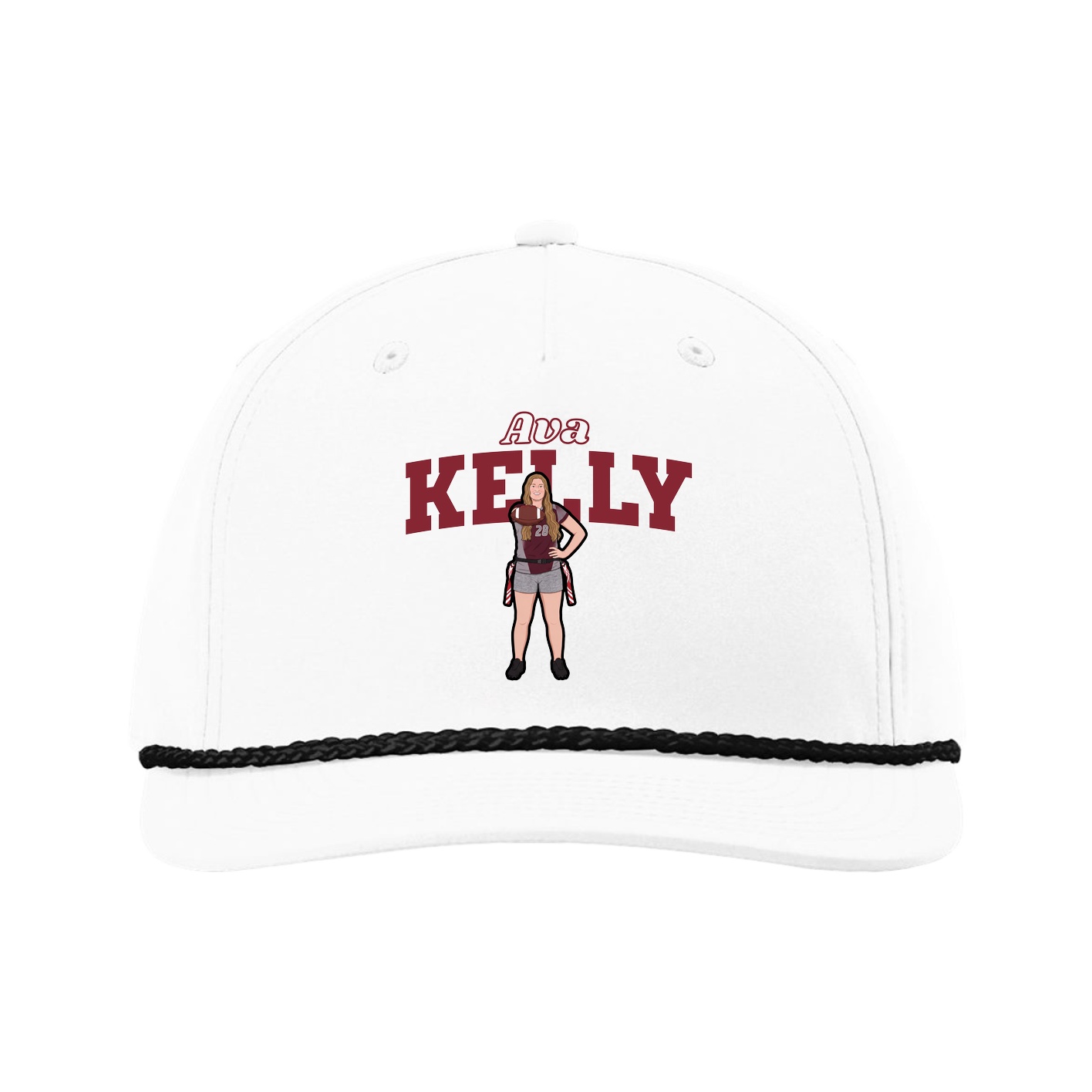 Five-Panel Classic Rope Cap — Name Arch in White