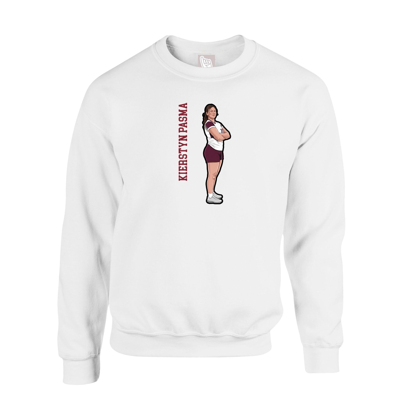 Fleece Crew — Name Vertical in White