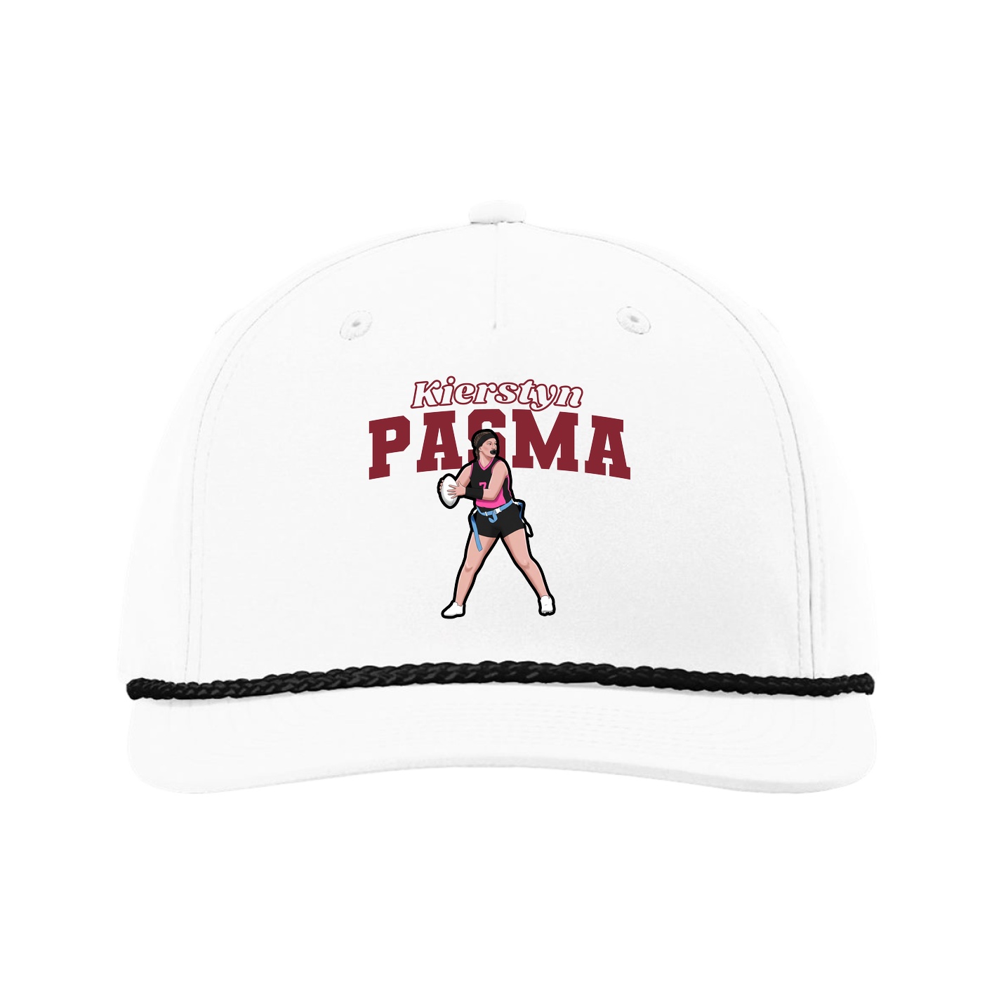 Five-Panel Classic Rope Cap — Name Arch in White