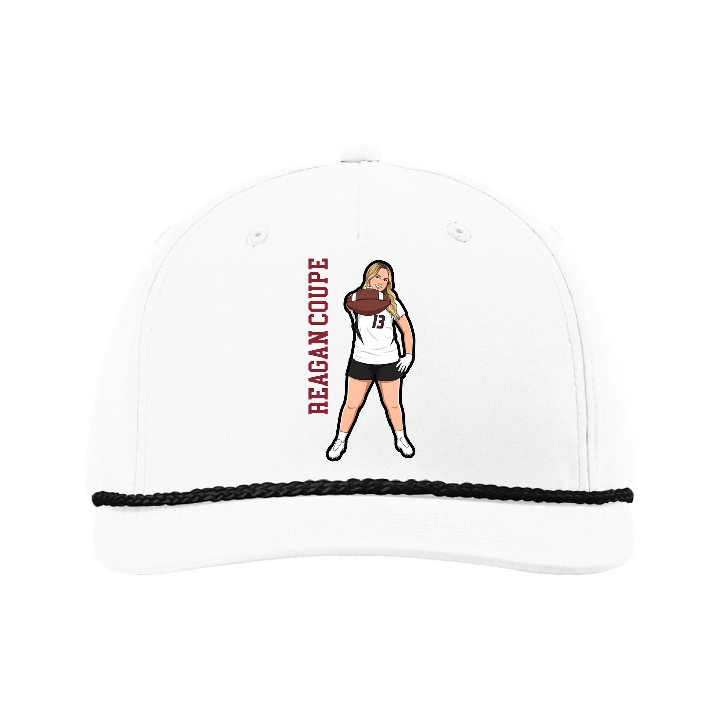 Five-Panel Classic Rope Cap — Name Vertical in White
