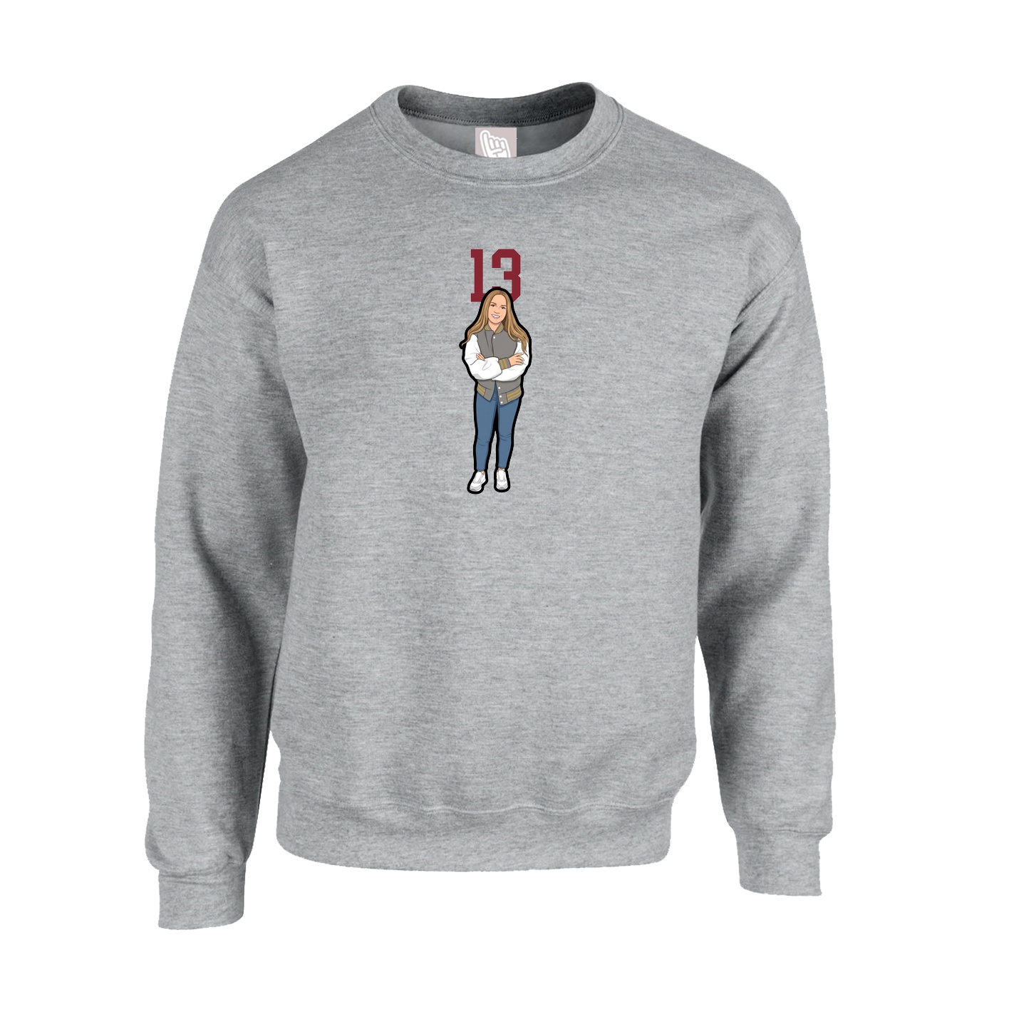 Fleece Crew — Number Top in Grey