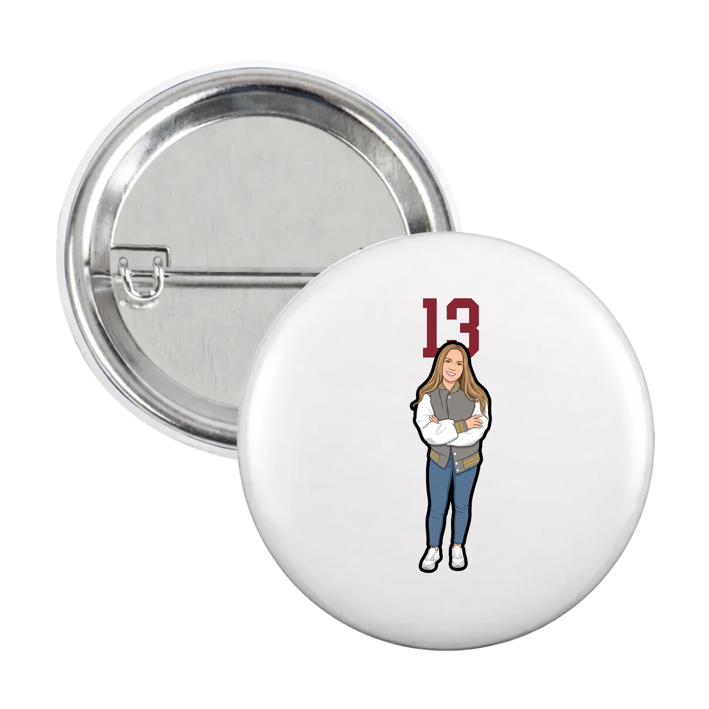 Game Day Button — Number Top in White