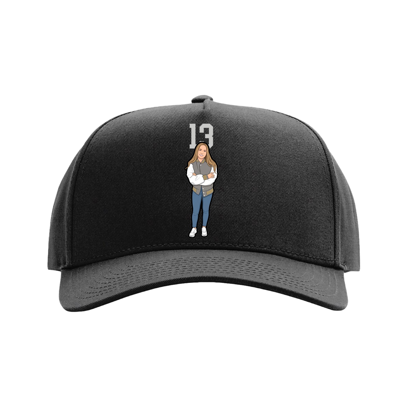 Full Fabric Five-Panel Champ Cap — Number Top in Black