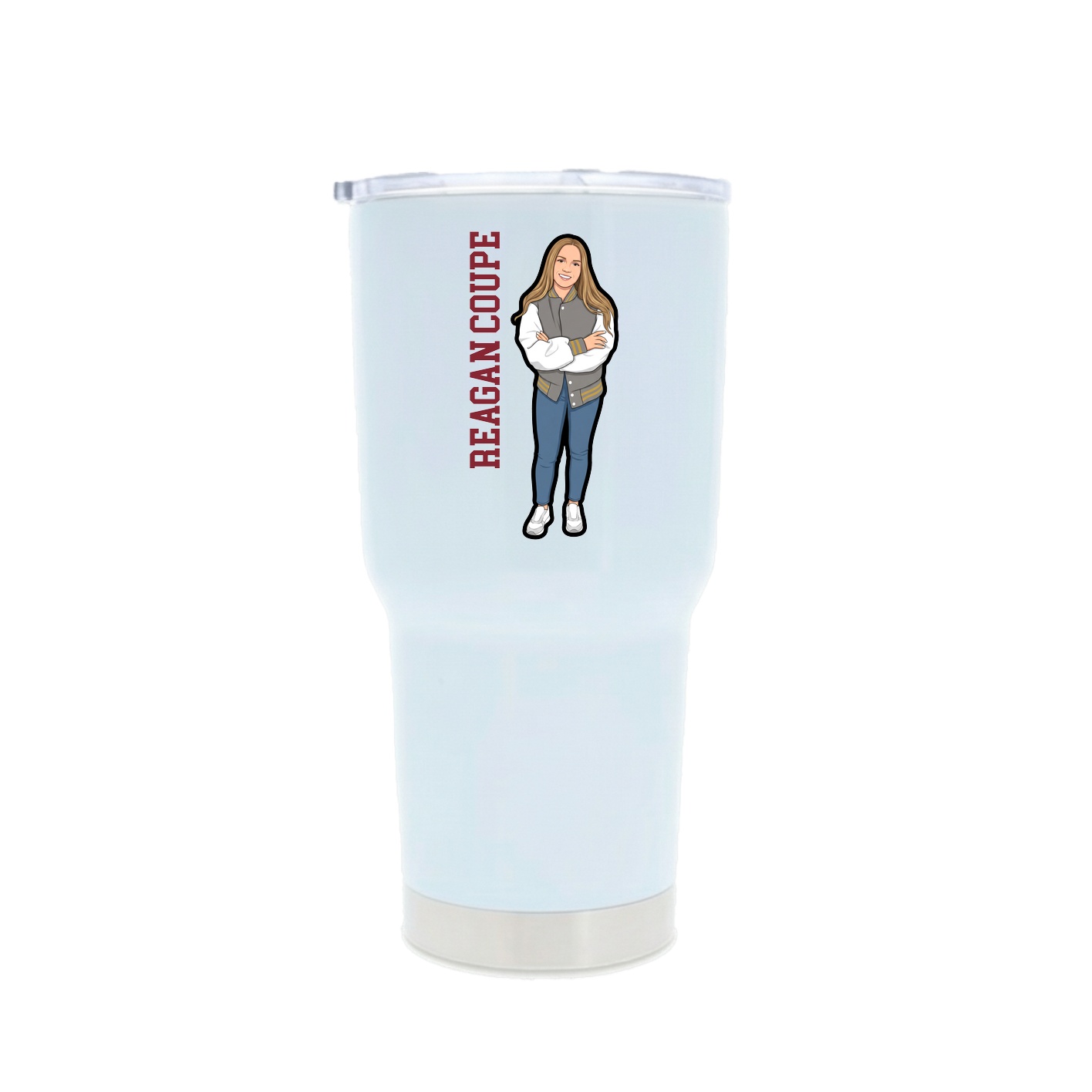 30oz Stainless Steel Tumbler — Name Vertical in White