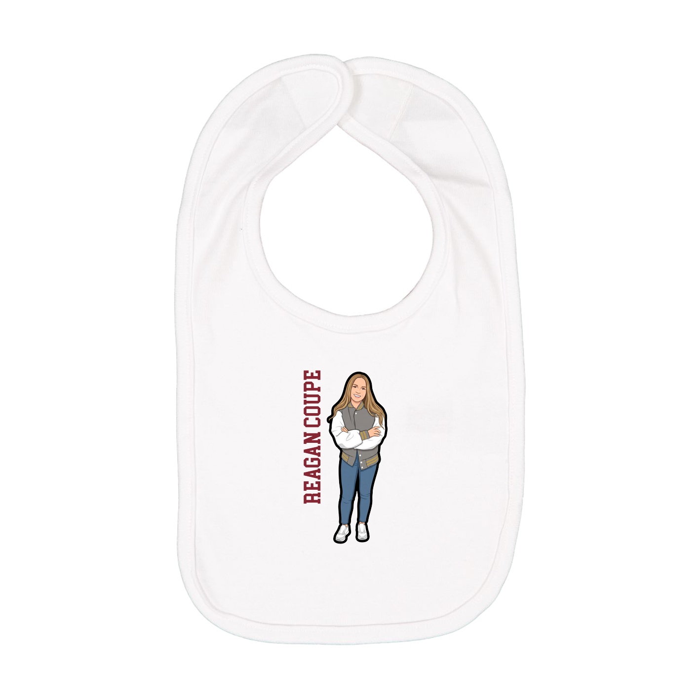 Infant Bib — Name Vertical in White