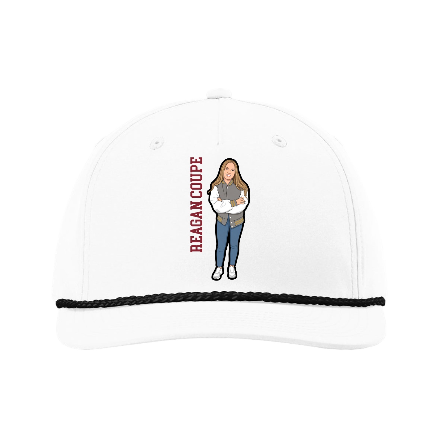Five-Panel Classic Rope Cap — Name Vertical in White