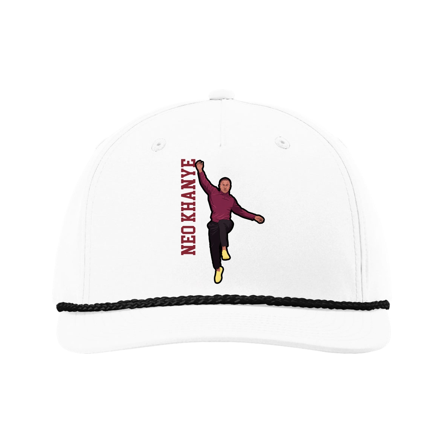 Five-Panel Classic Rope Cap — Name Vertical in White