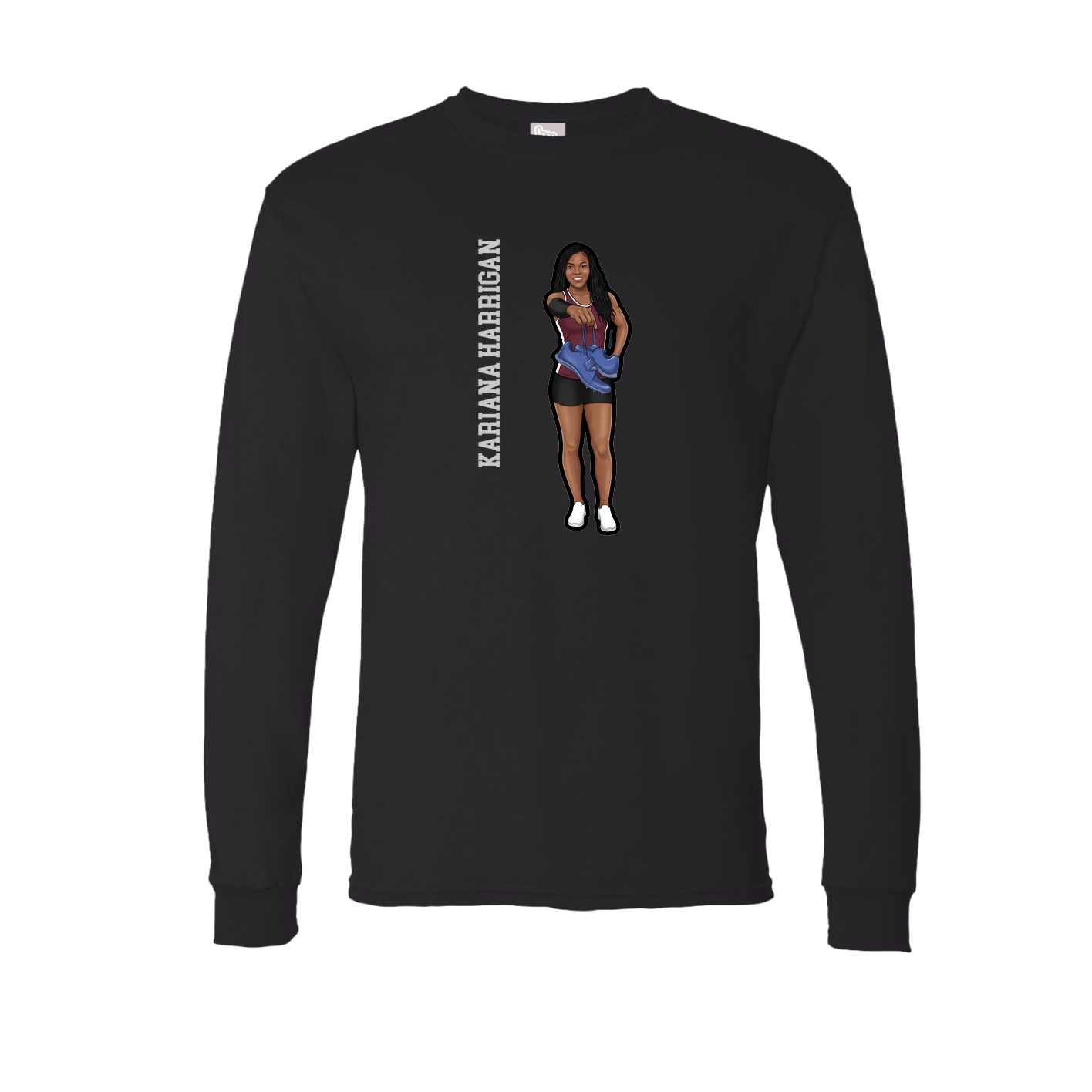 Long Sleeve Tee — Name Vertical in Black