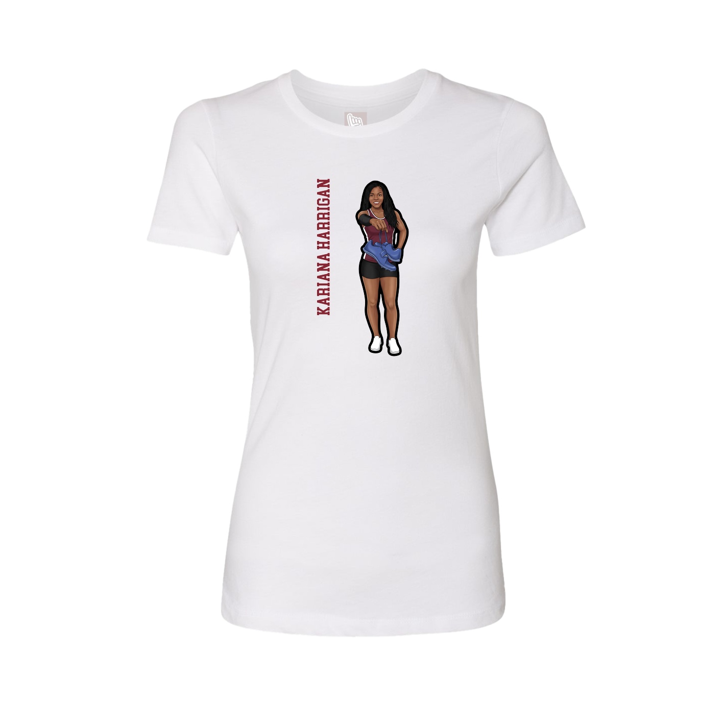 Fitted Women's Tee — Name Vertical in White