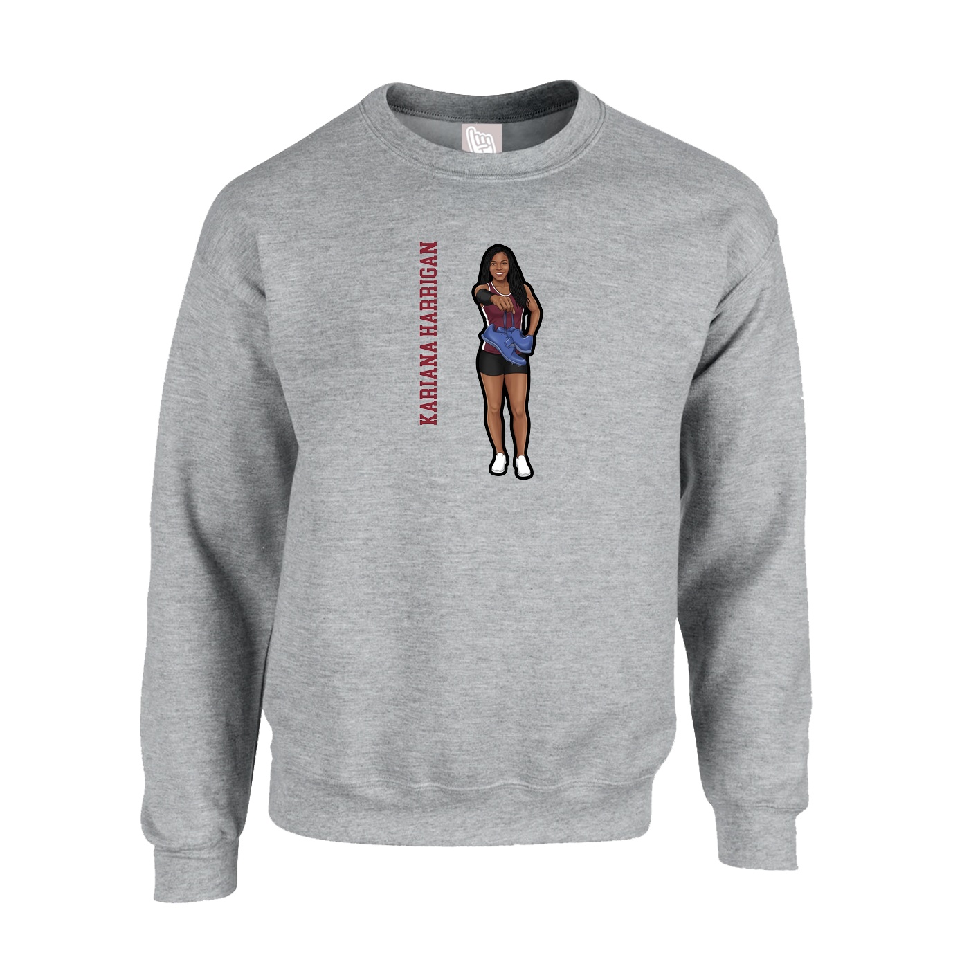 Fleece Crew — Name Vertical in Grey