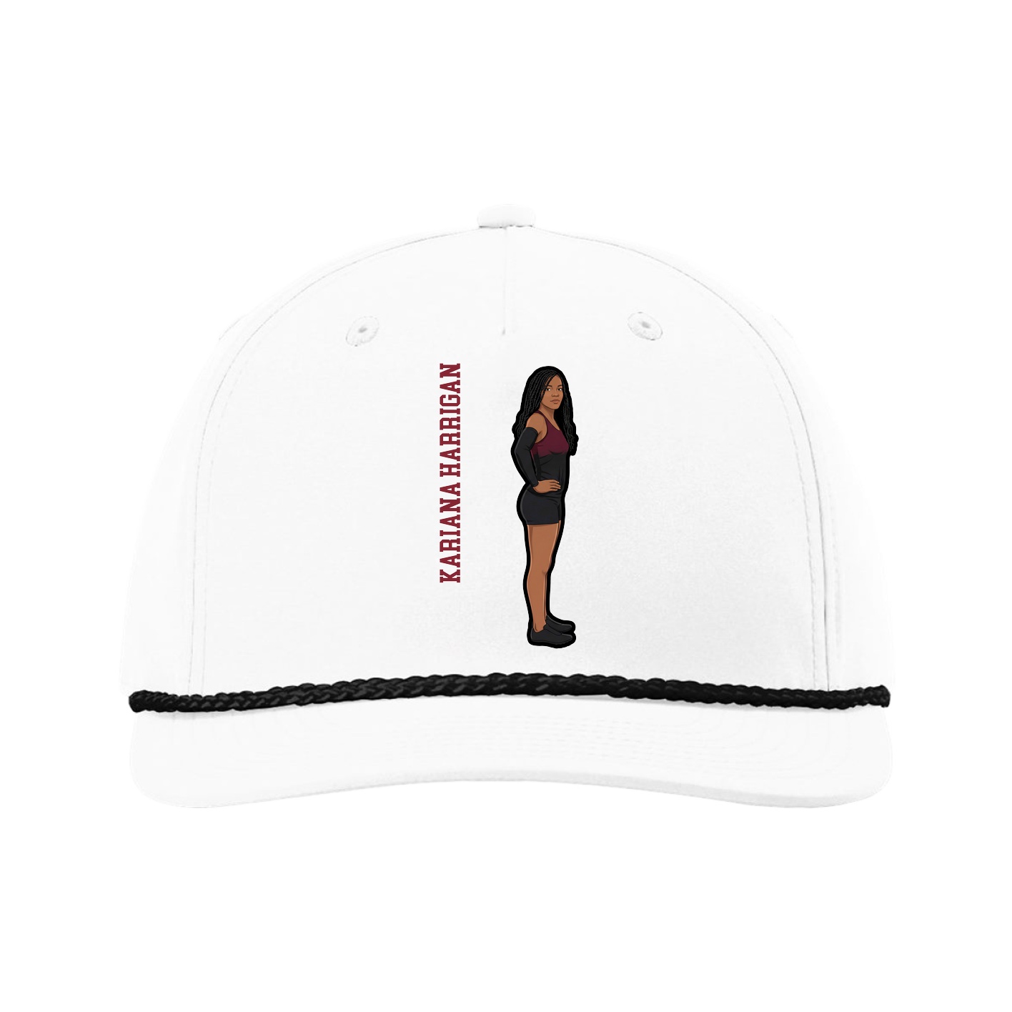 Five-Panel Classic Rope Cap — Name Vertical in White