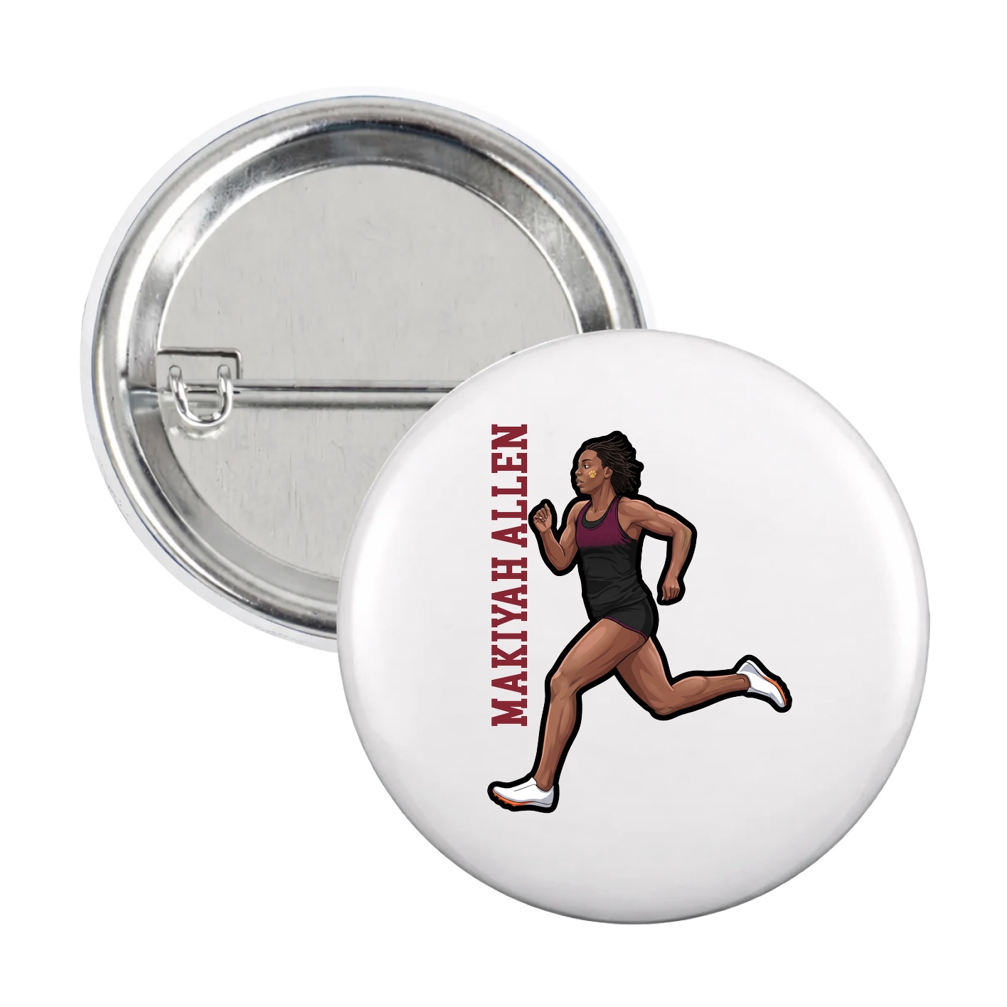 Game Day Button — Name Vertical in White