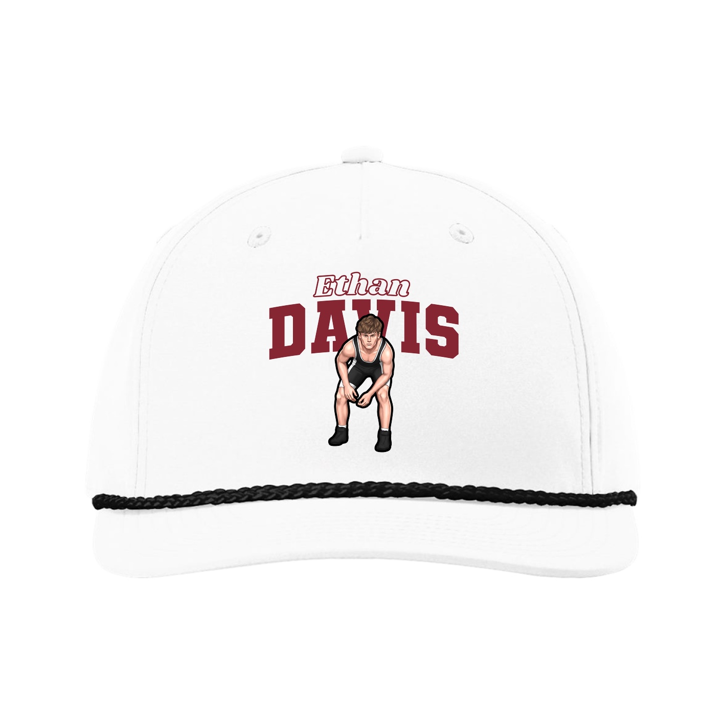 Five-Panel Classic Rope Cap — Name Arch in White