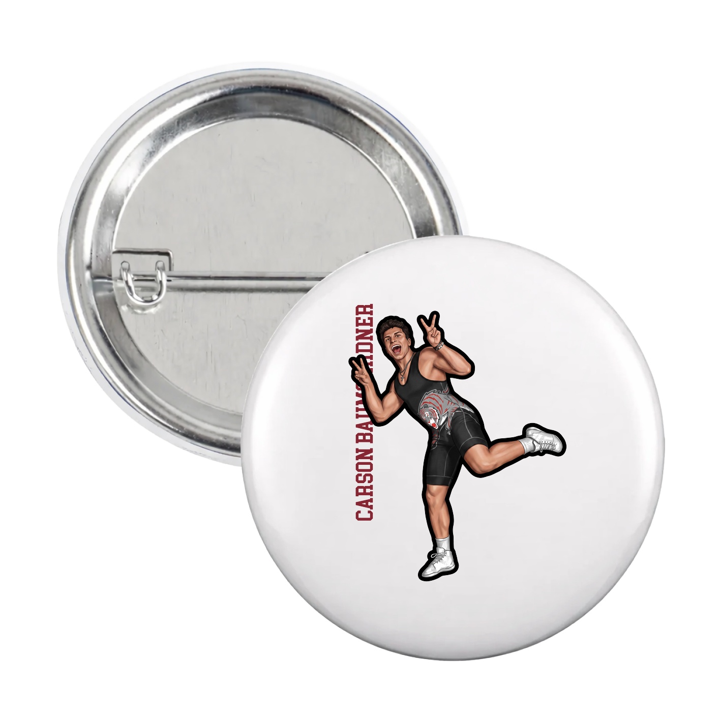 Game Day Button — Name Vertical in White