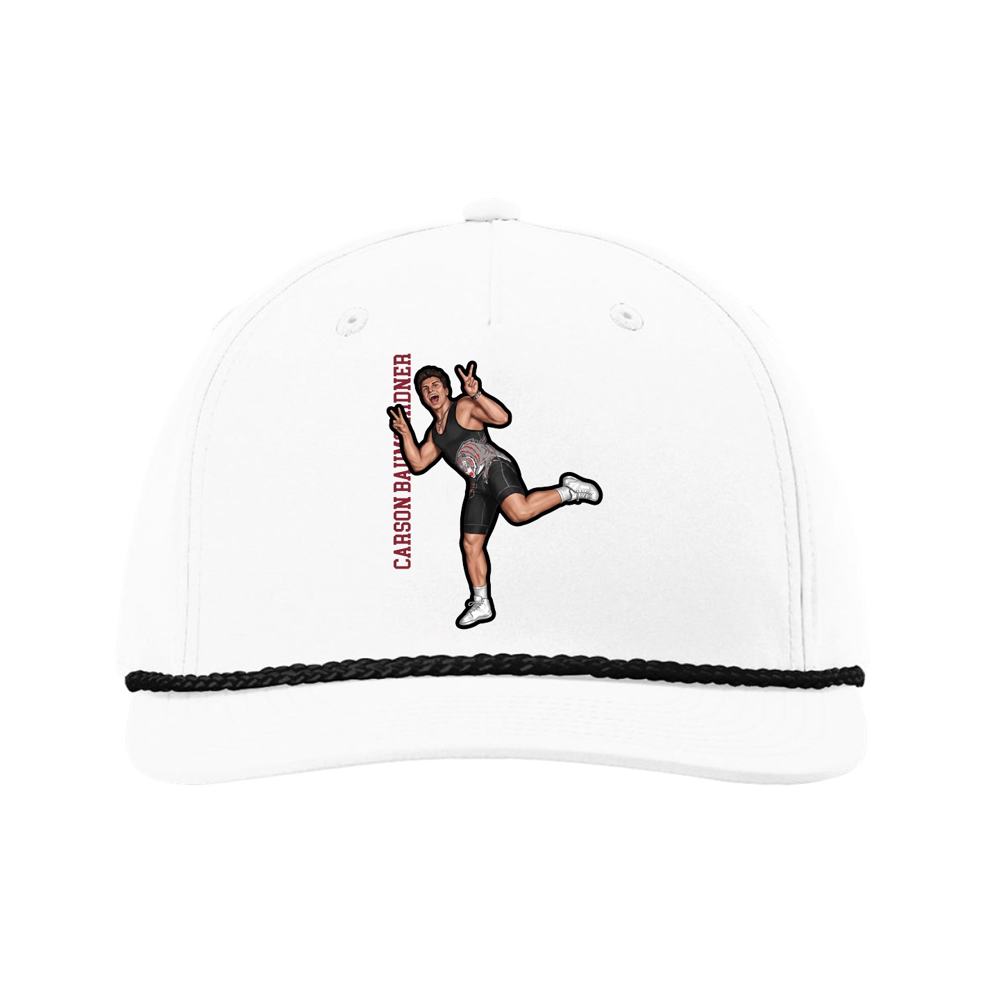 Five-Panel Classic Rope Cap — Name Vertical in White