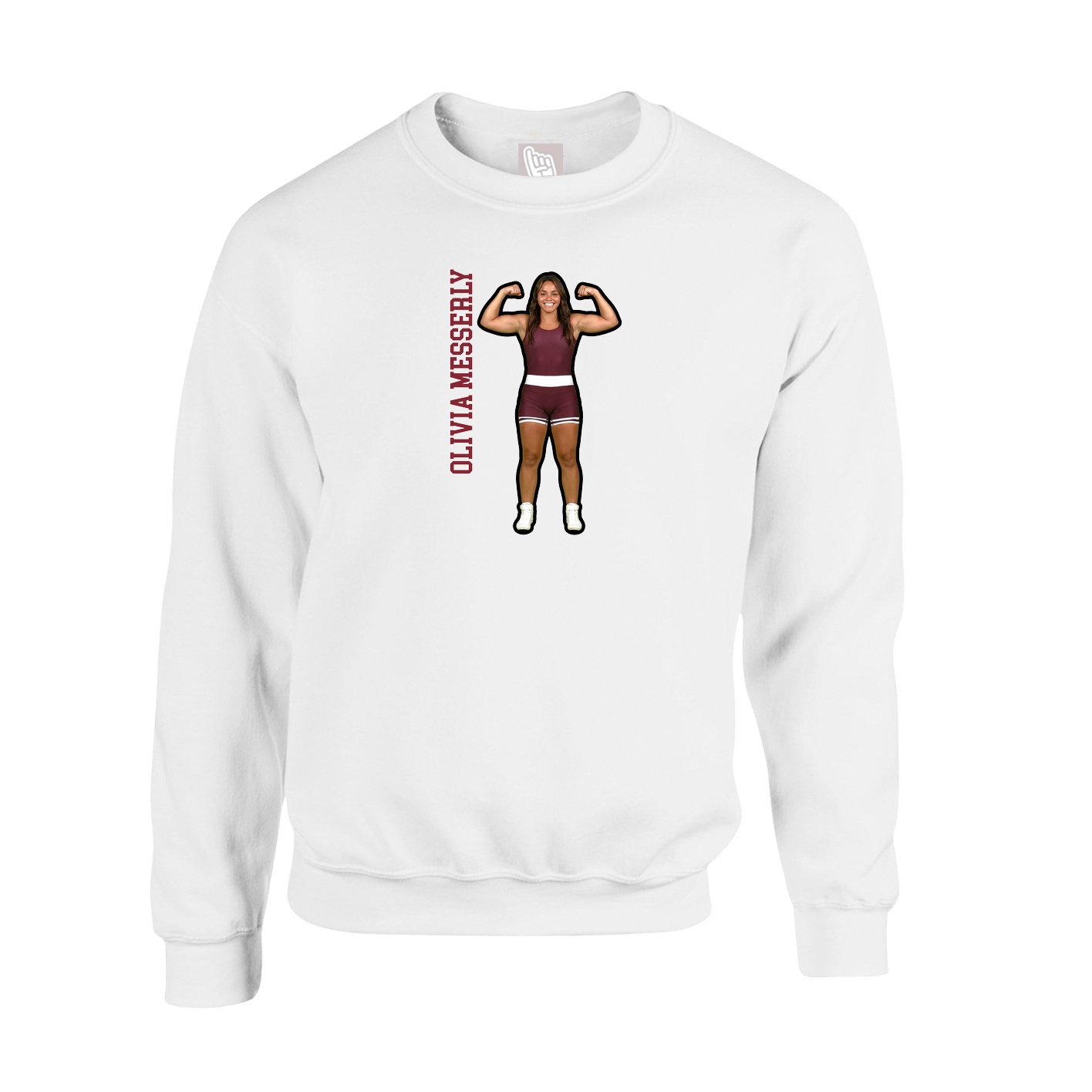 Fleece Crew — Name Vertical in White