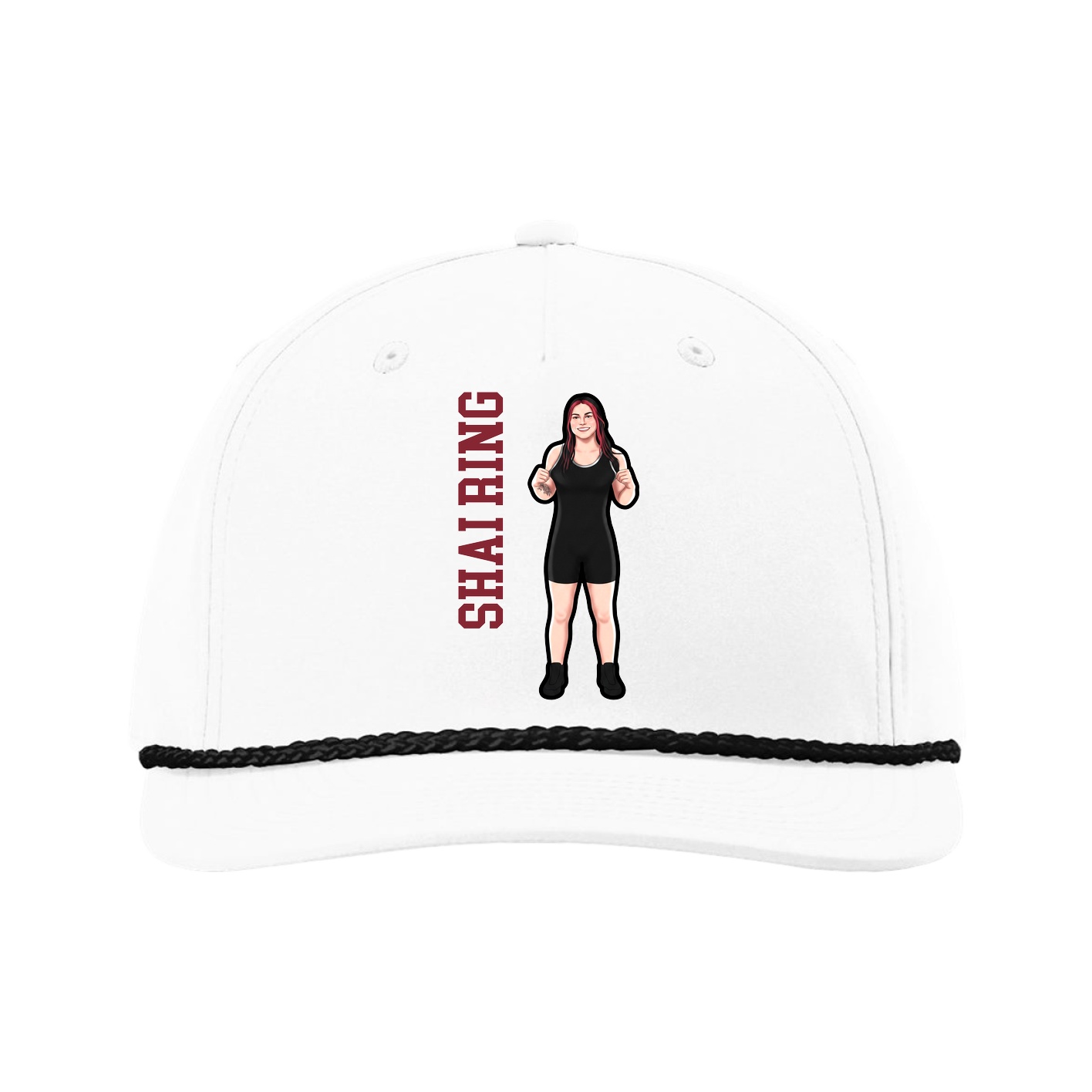 Five-Panel Classic Rope Cap — Name Vertical in White