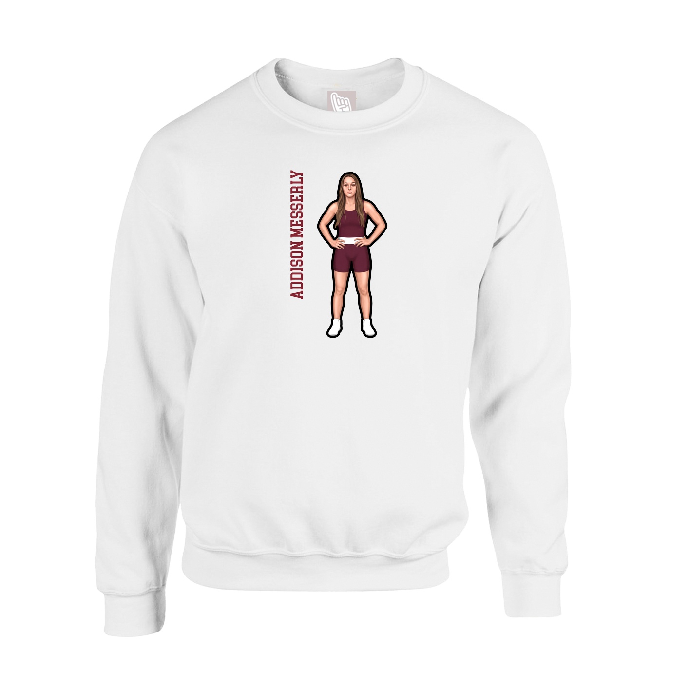 Fleece Crew — Name Vertical in White