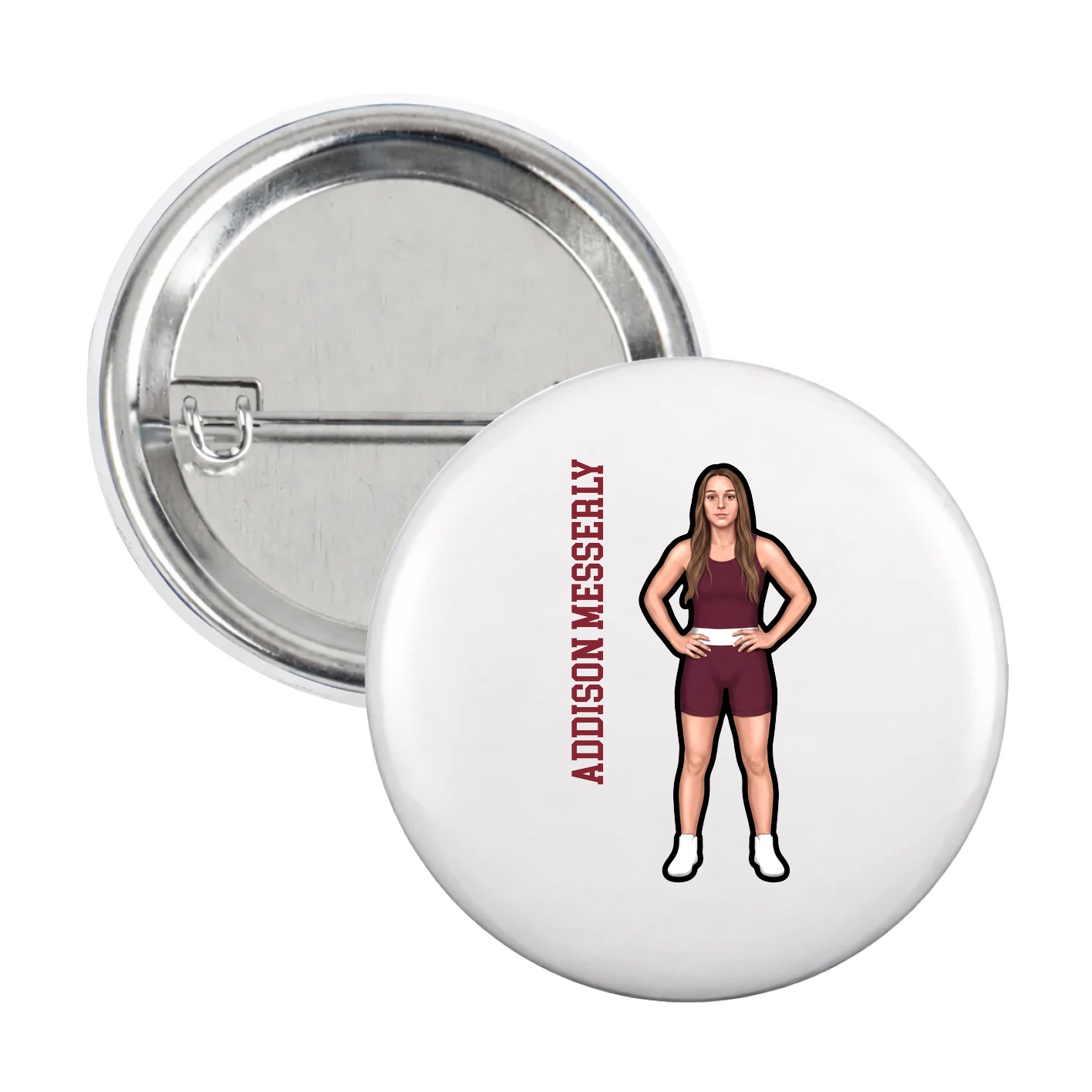 Game Day Button — Name Vertical in White