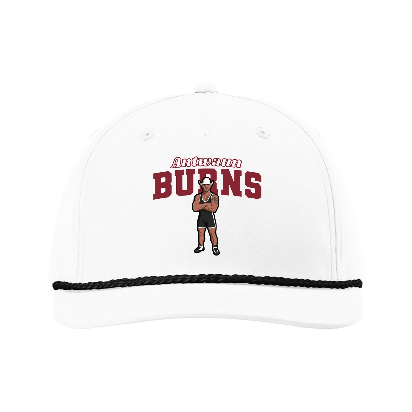Five-Panel Classic Rope Cap — Name Arch in White