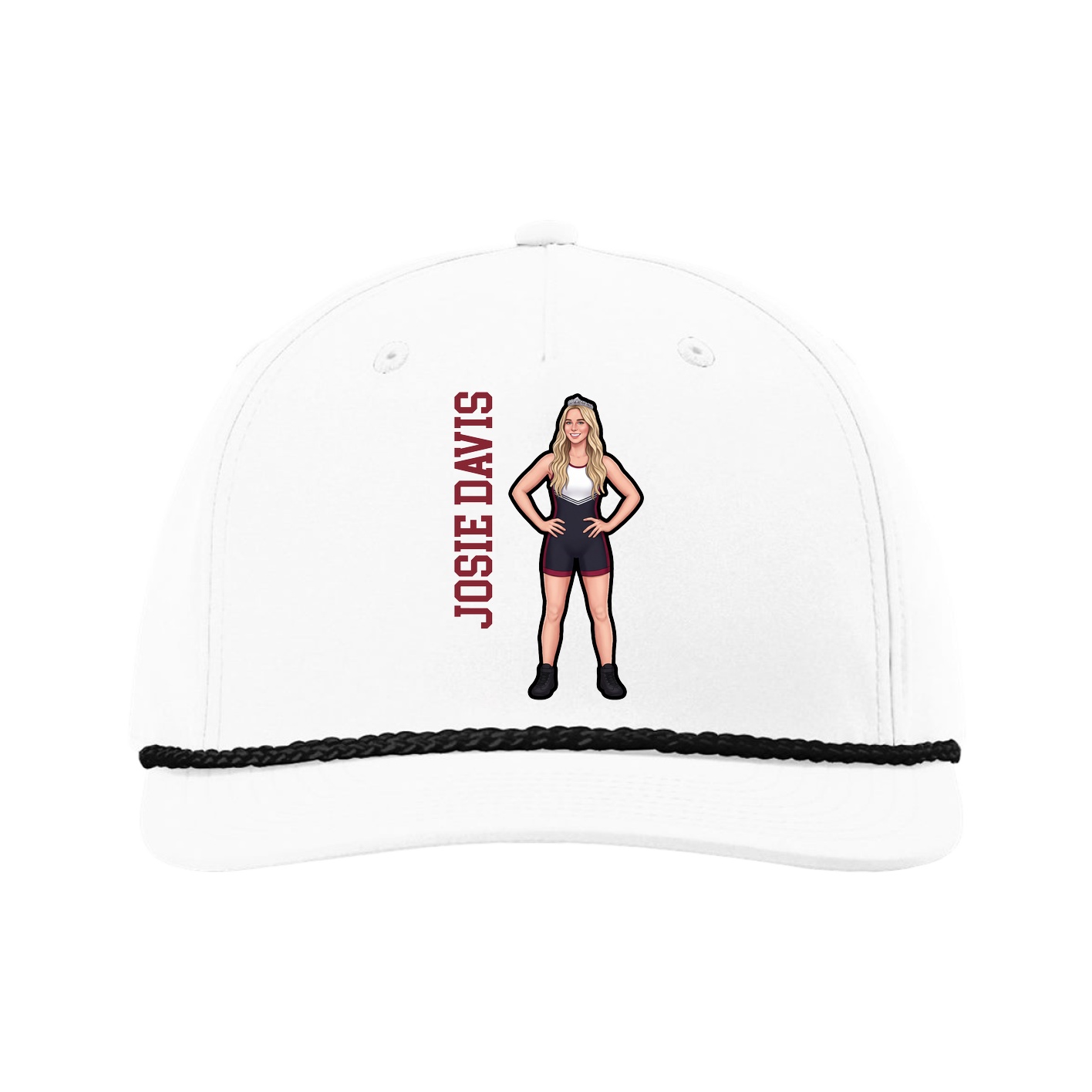 Five-Panel Classic Rope Cap — Name Vertical in White
