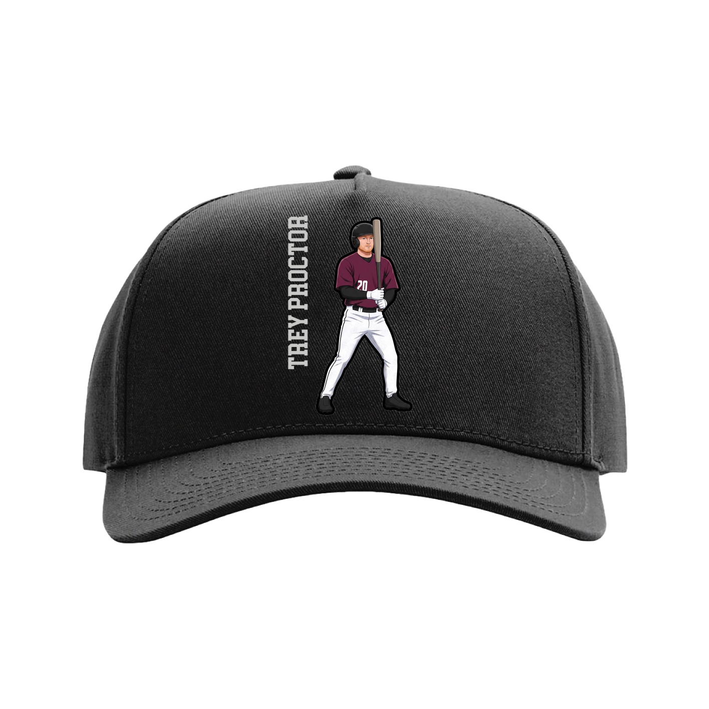 Full Fabric Five-Panel Champ Cap — Name Vertical in Black