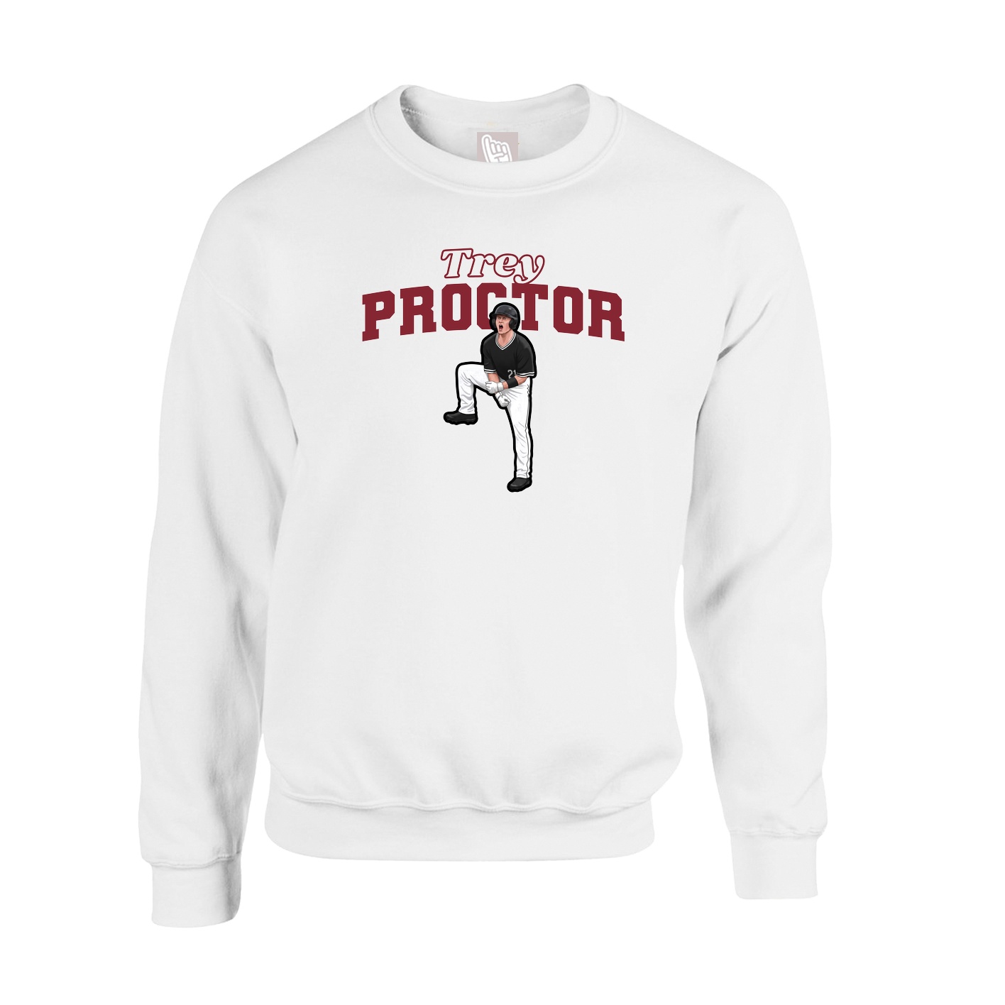 Fleece Crew — Name Arch in White
