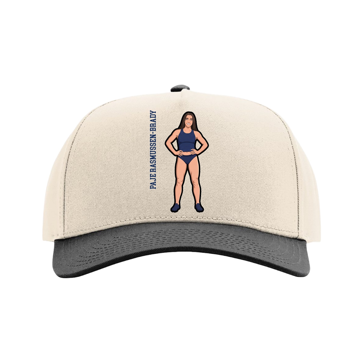 Full Fabric Five-Panel Champ Cap — Name Vertical in Cream/Black