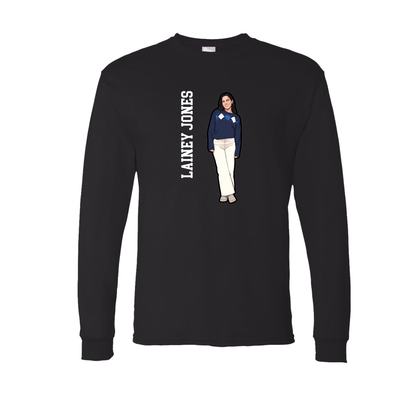 Long Sleeve Tee — Name Vertical in Black