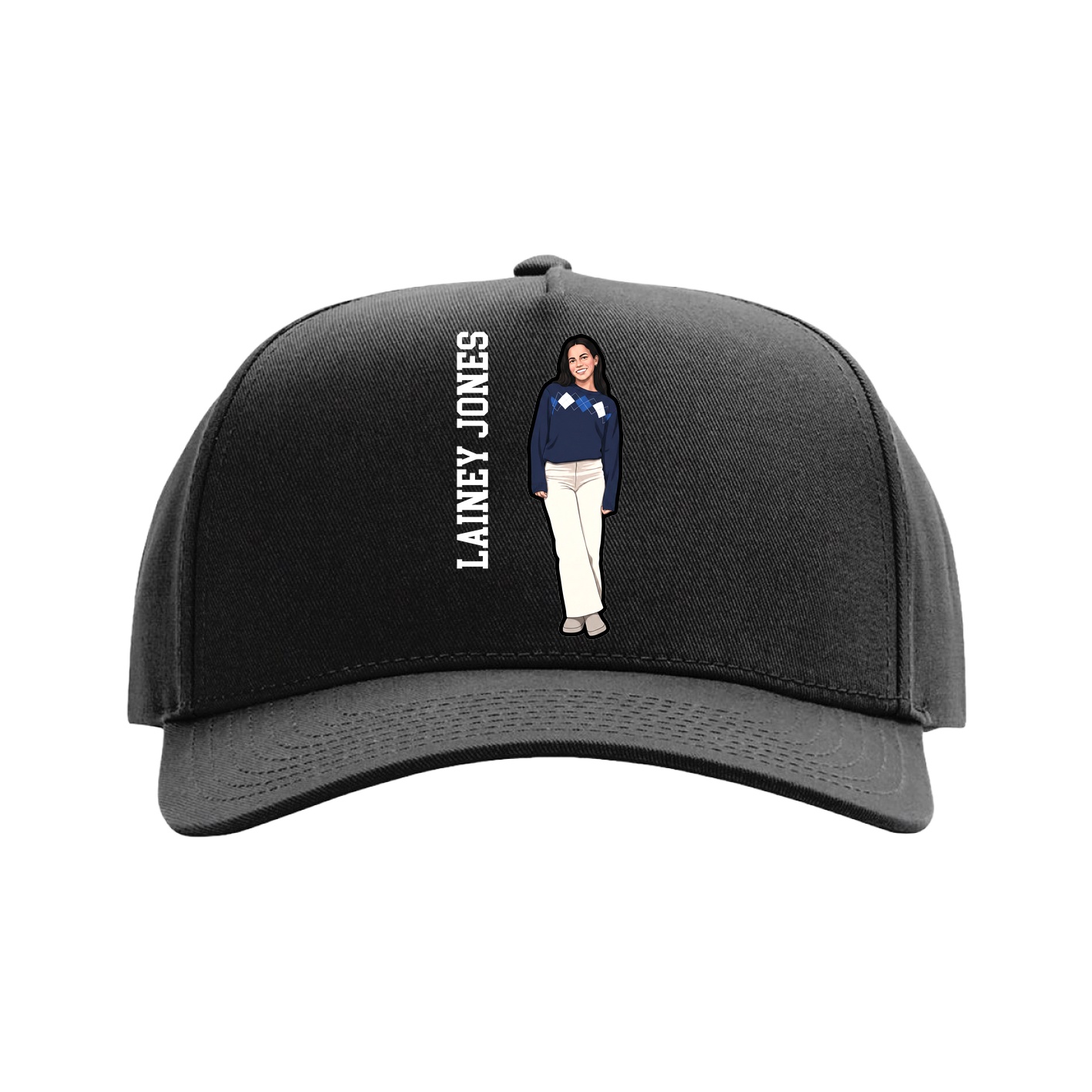Full Fabric Five-Panel Champ Cap — Name Vertical in Black