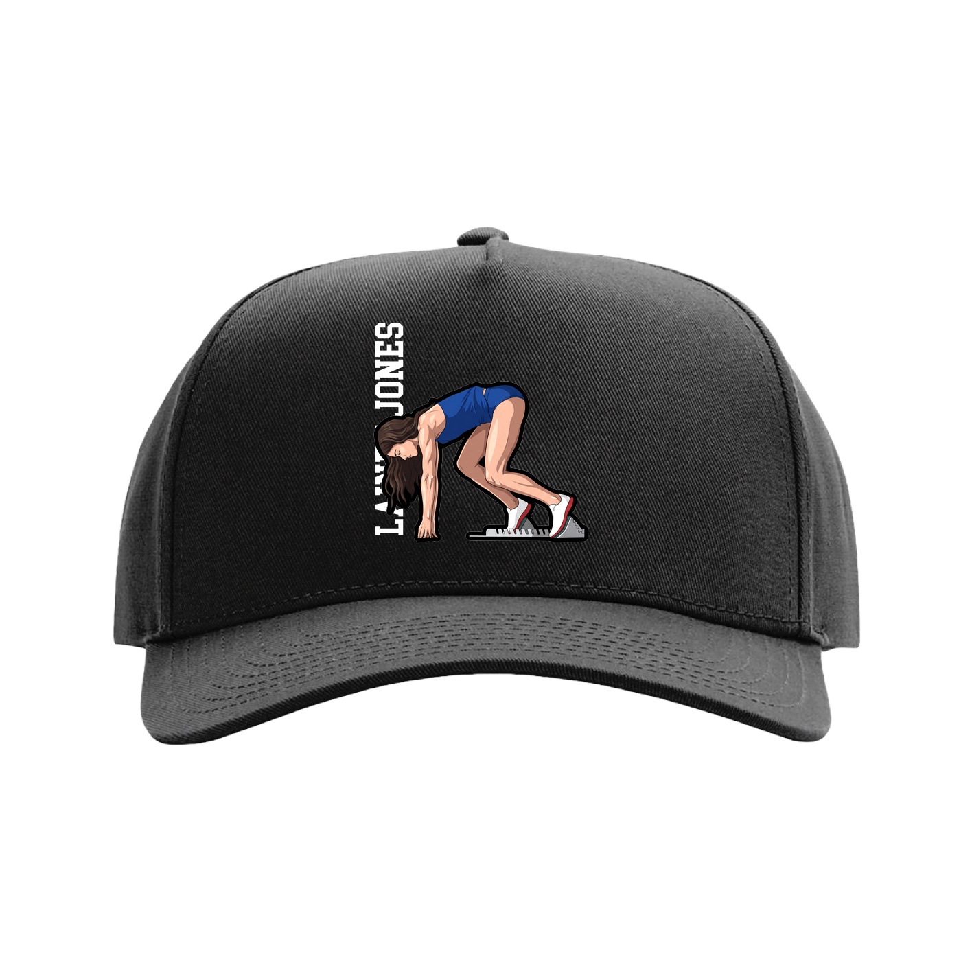 Full Fabric Five-Panel Champ Cap — Name Vertical in Black