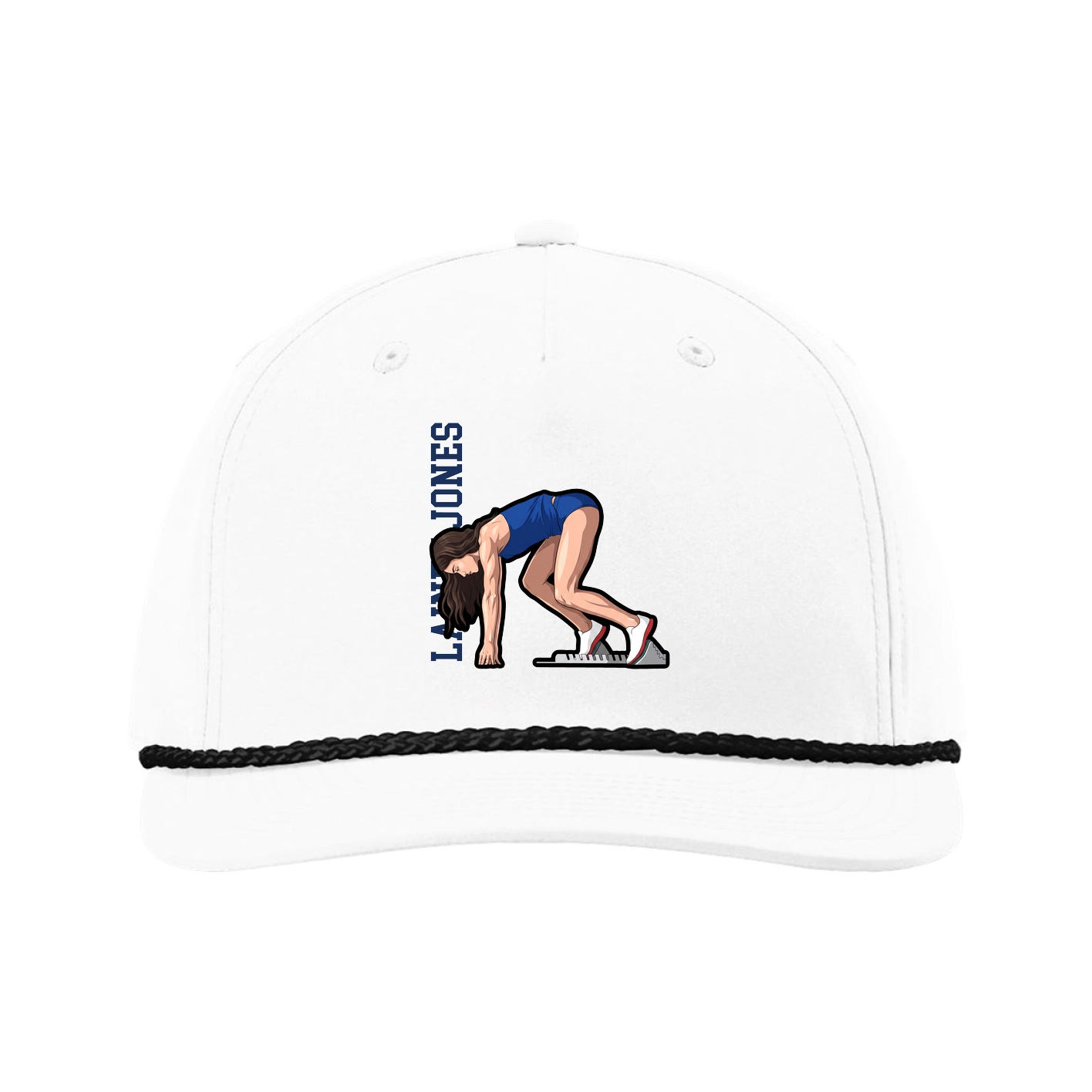Five-Panel Classic Rope Cap — Name Vertical in White