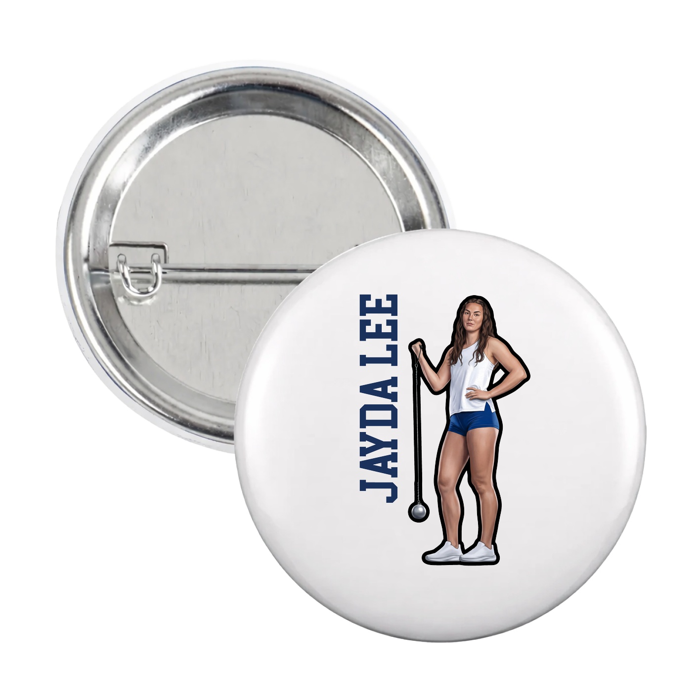 Game Day Button — Name Vertical in White