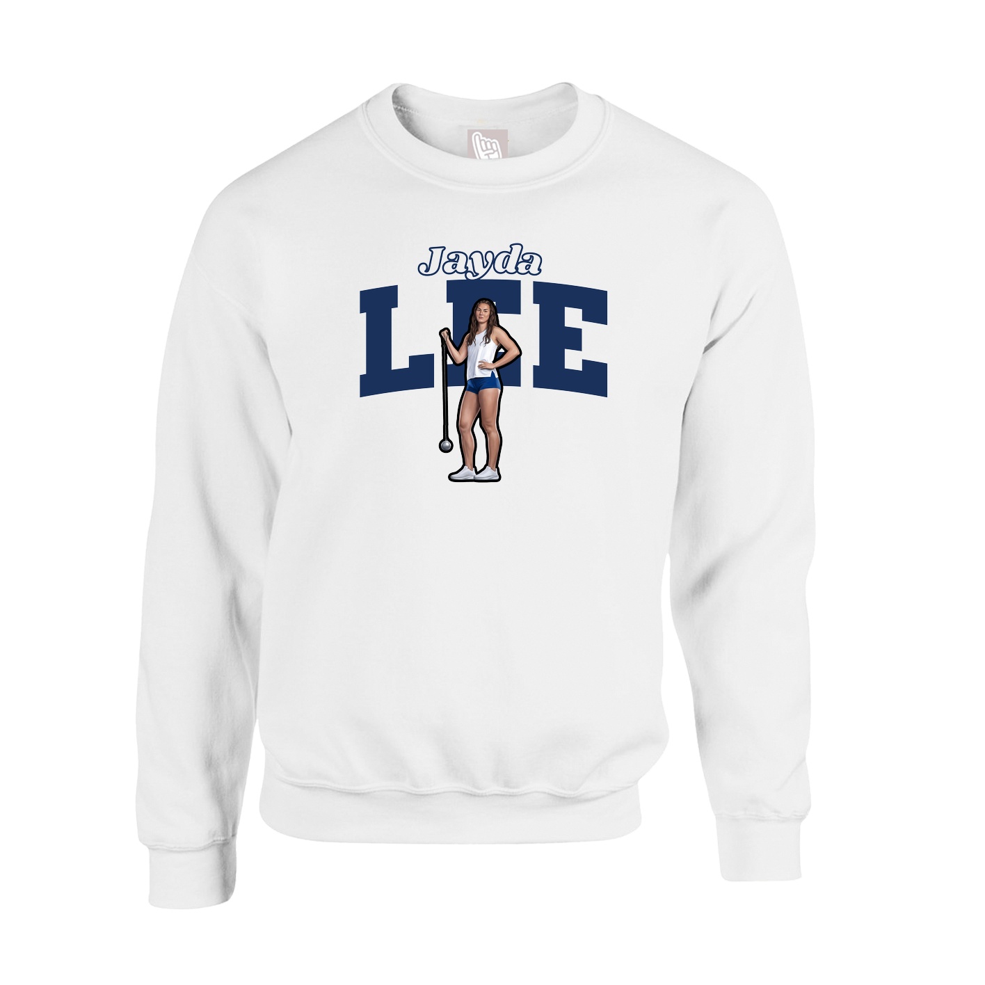 Fleece Crew — Name Arch in White