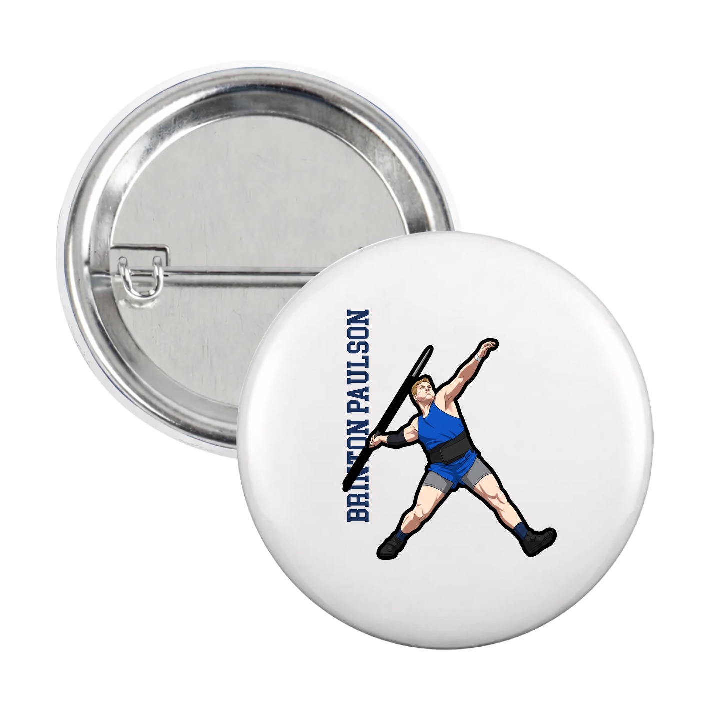 Game Day Button — Name Vertical in White