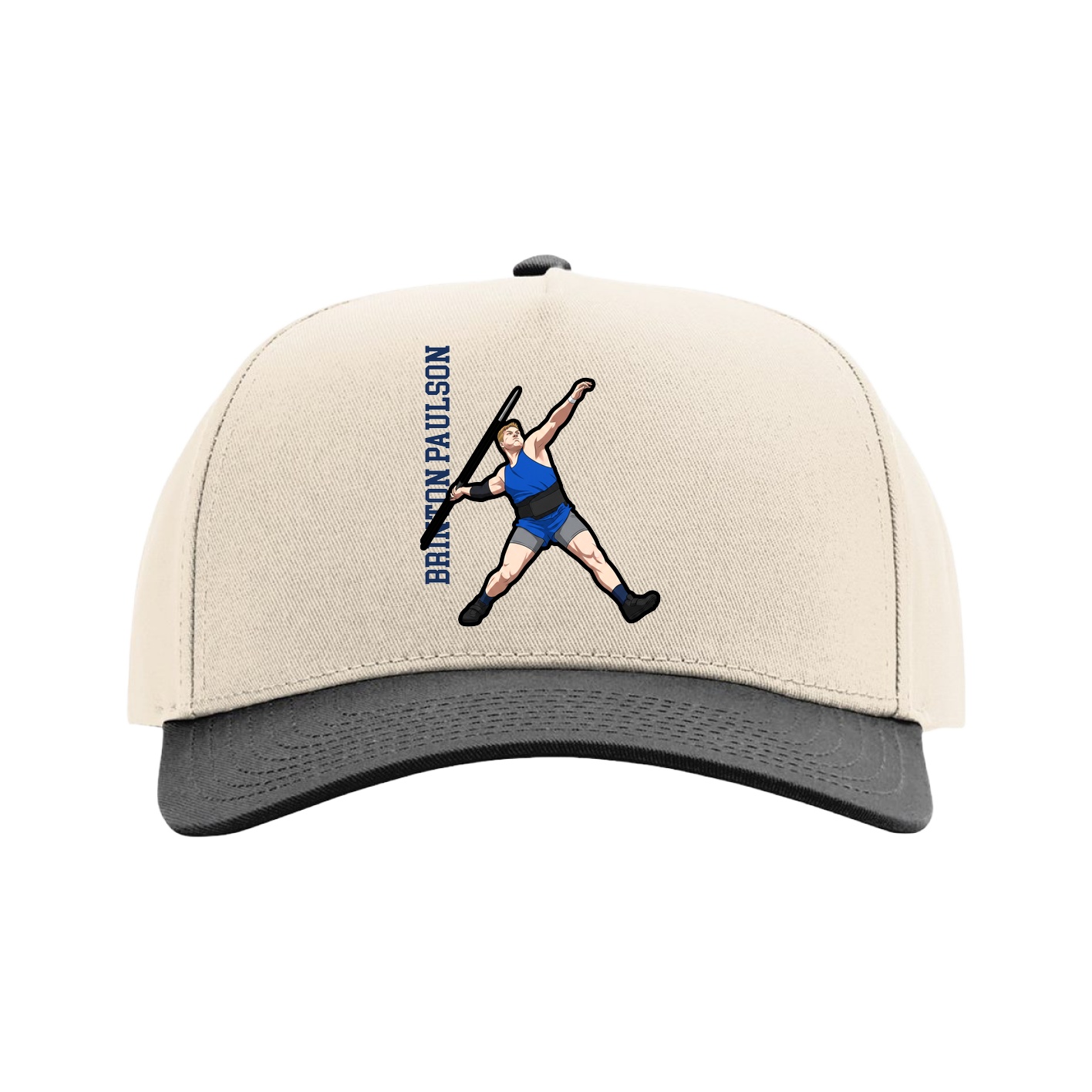 Full Fabric Five-Panel Champ Cap — Name Vertical in Cream/Black