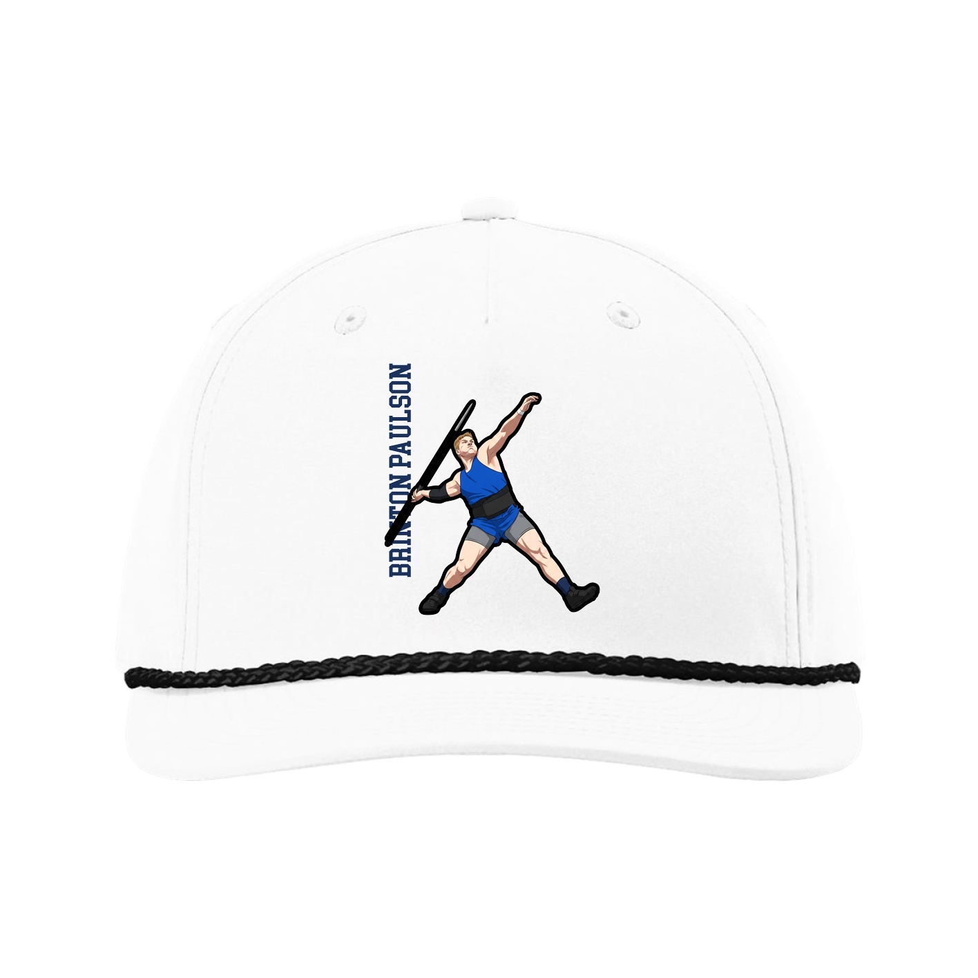 Five-Panel Classic Rope Cap — Name Vertical in White