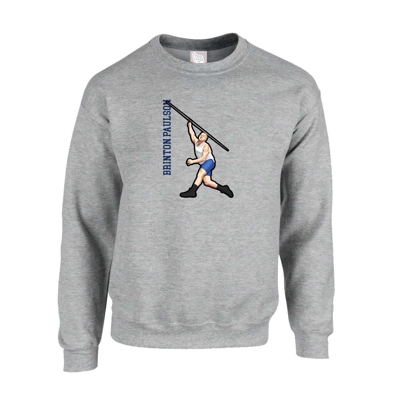 Fleece Crew — Name Vertical in Grey