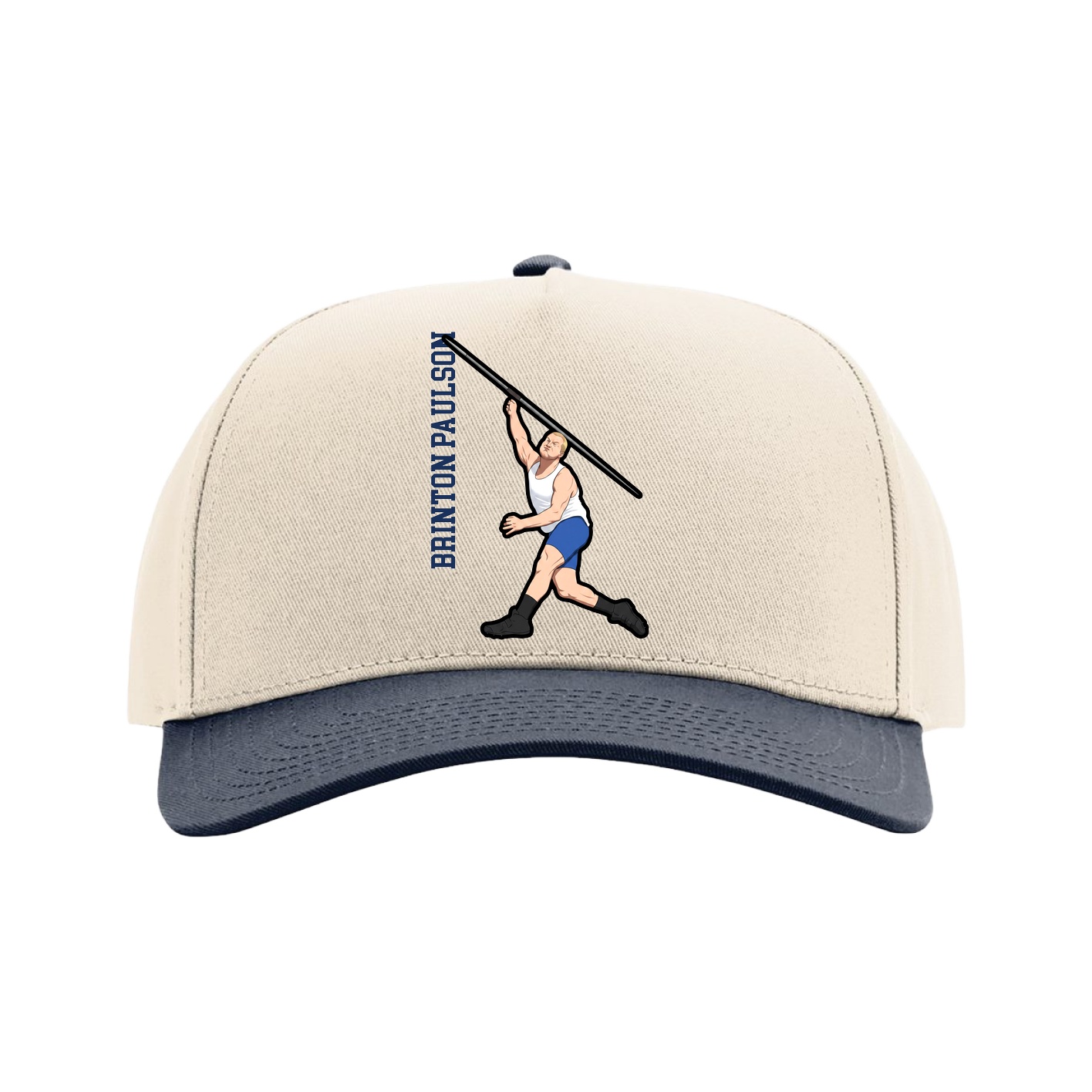 Full Fabric Five-Panel Champ Cap — Name Vertical in Cream/Navy