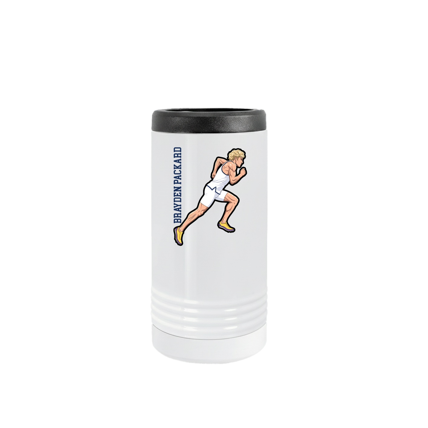 Slim Beverage Holder — Name Vertical in White