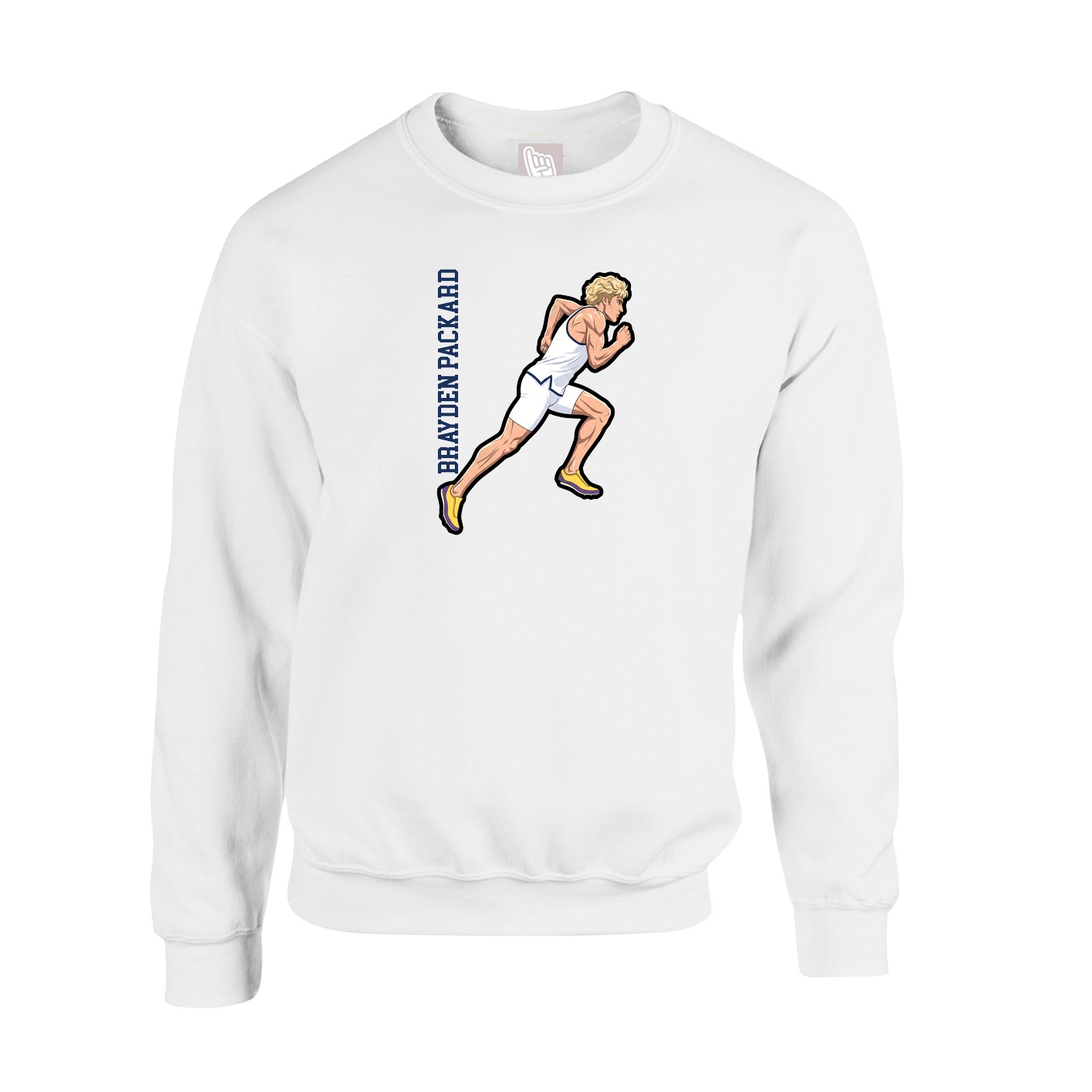 Fleece Crew — Name Vertical in White