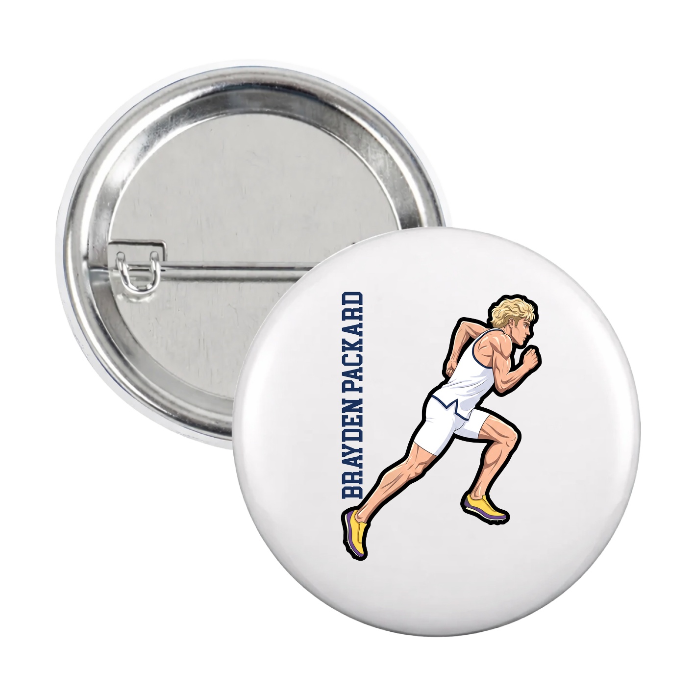 Game Day Button — Name Vertical in White