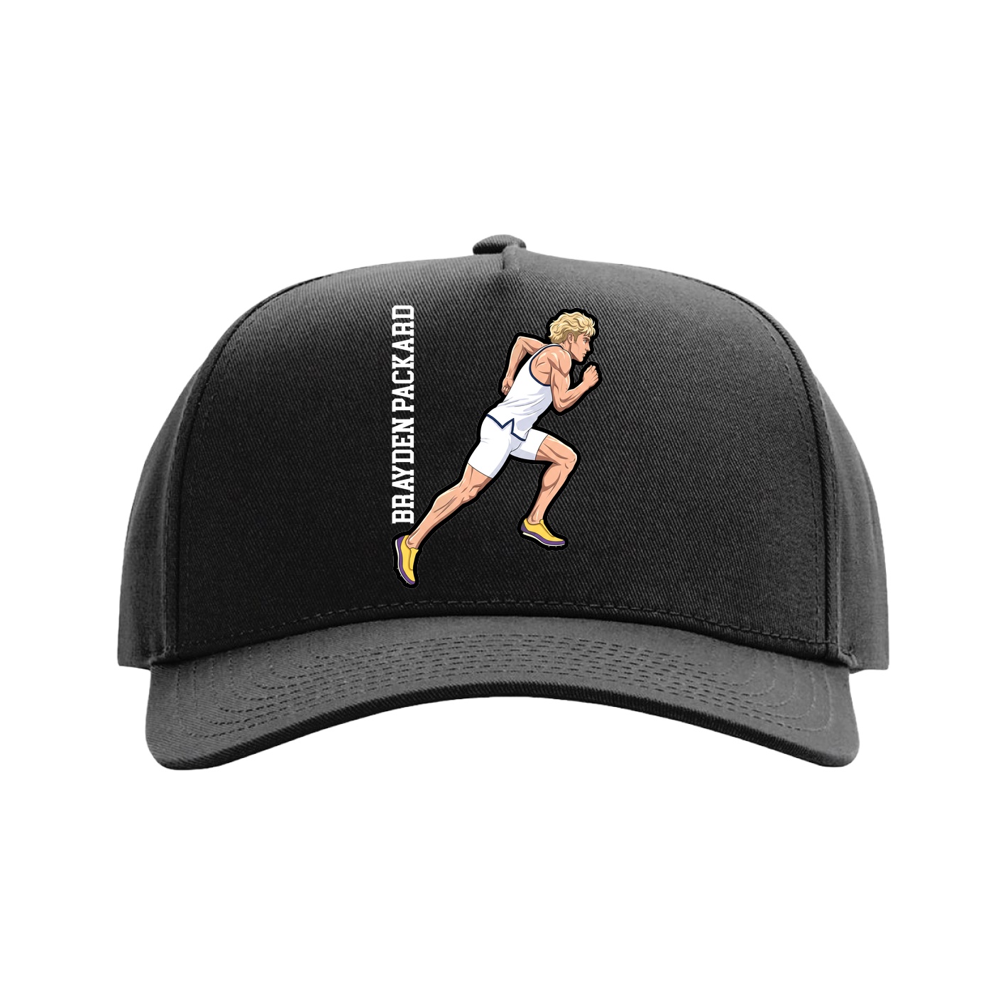 Full Fabric Five-Panel Champ Cap — Name Vertical in Black