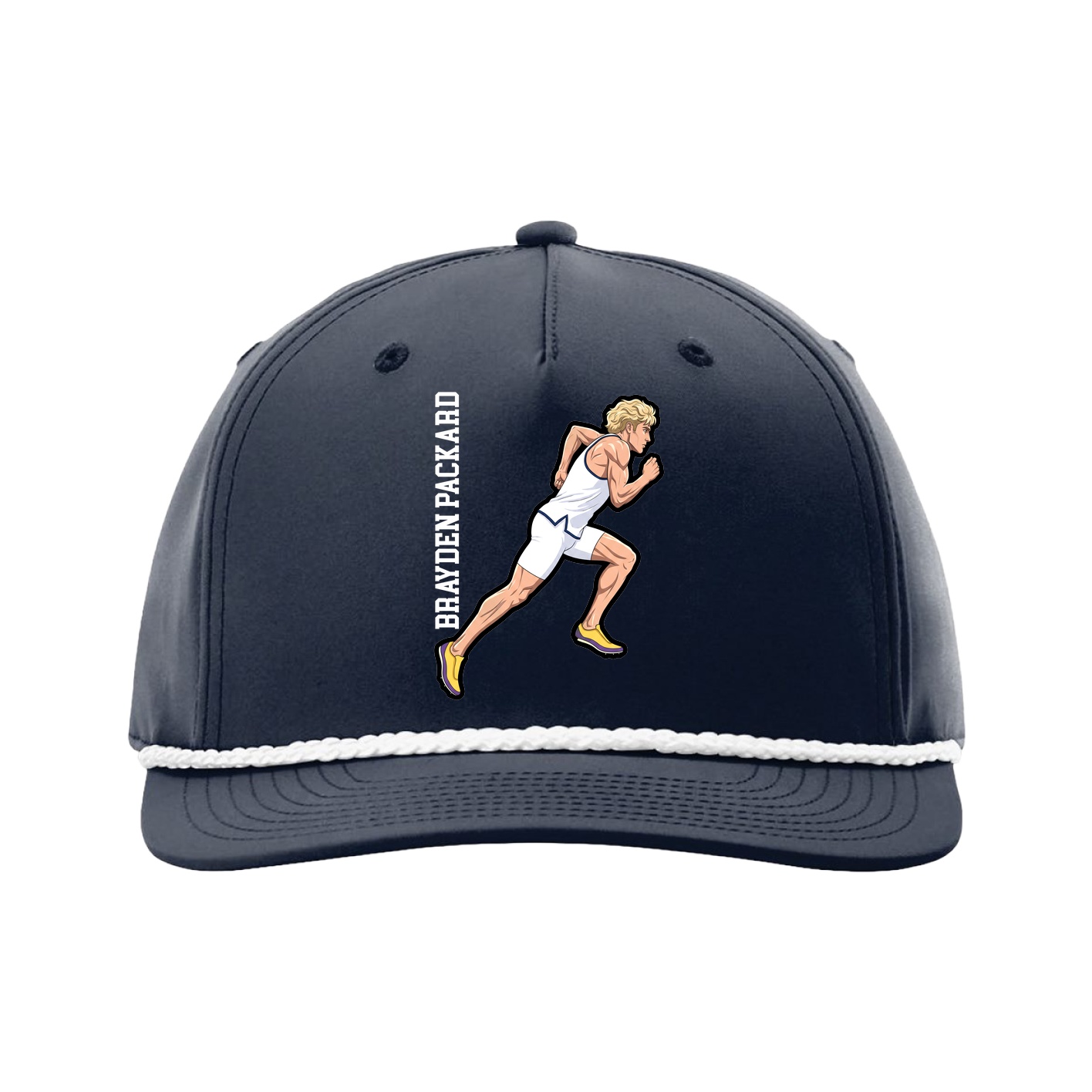 Five-Panel Classic Rope Cap — Name Vertical in Navy
