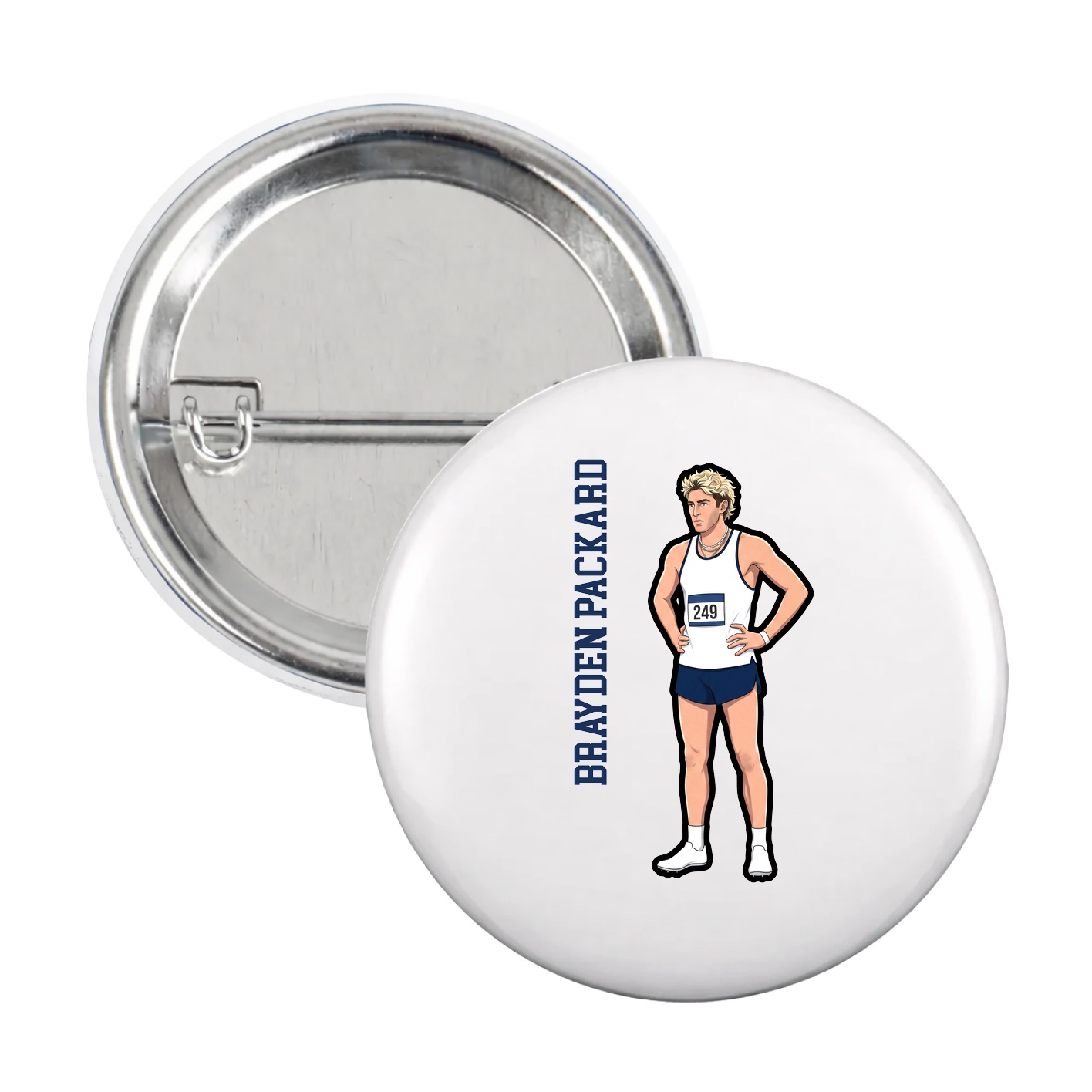 Game Day Button — Name Vertical in White